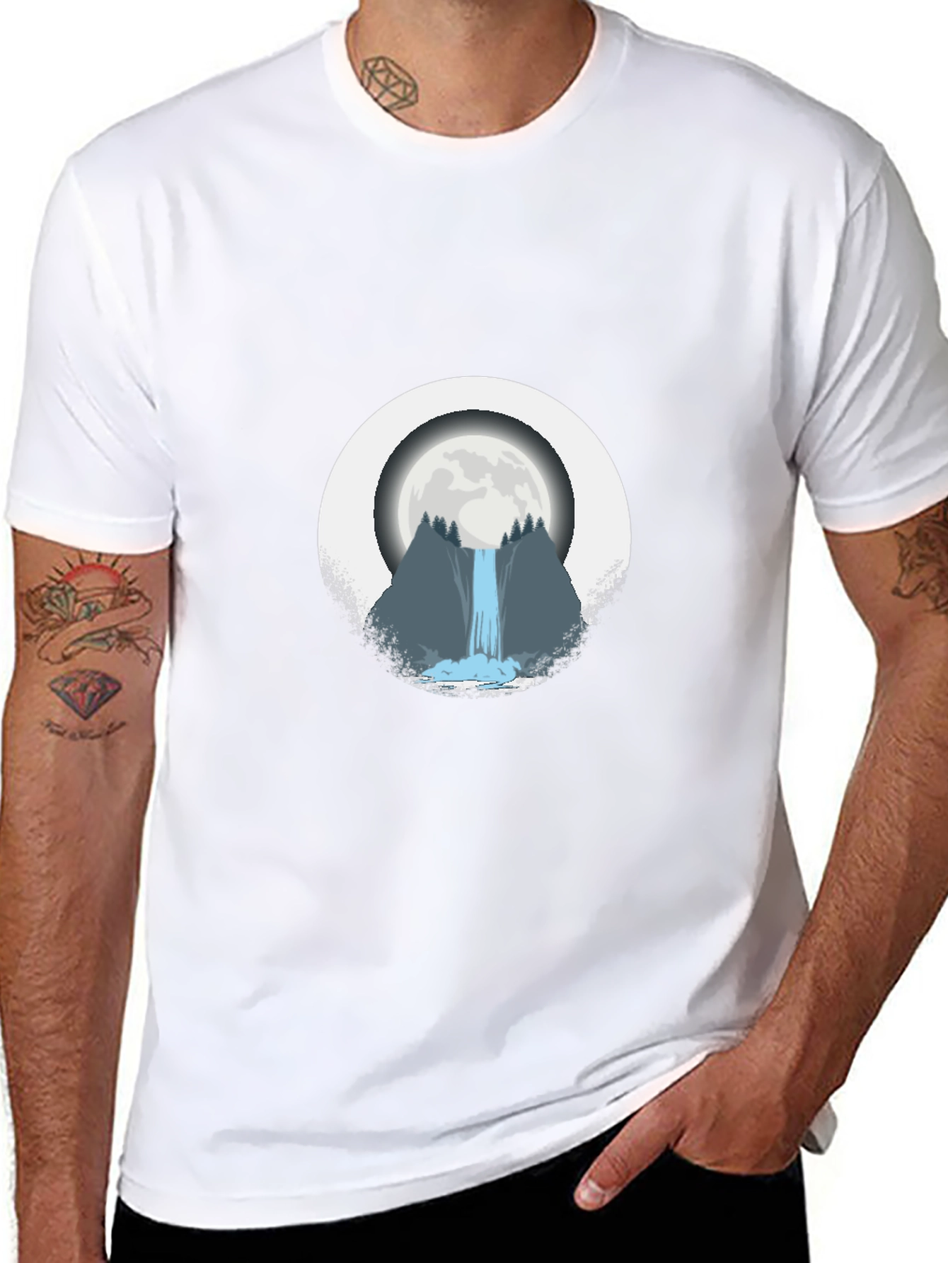 Moonlit Waterfall Graphic Tee - Black
