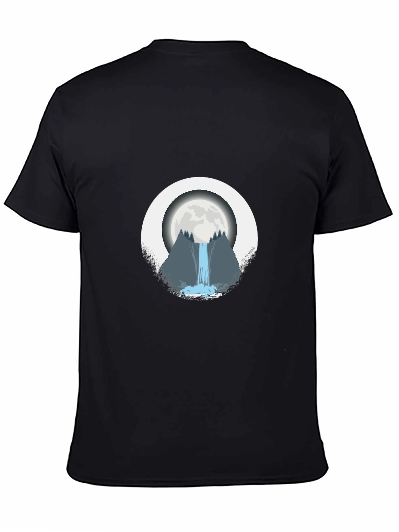 Moonlit Waterfall Graphic Tee - Black