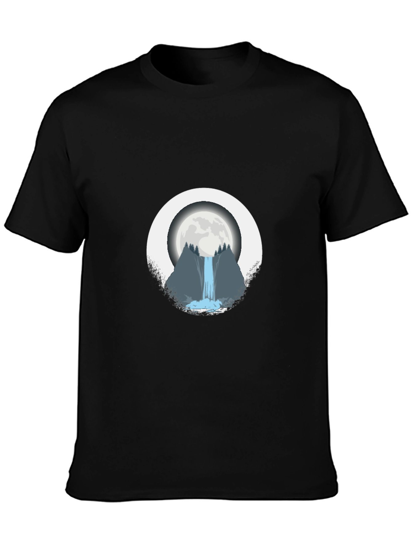 Moonlit Waterfall Graphic Tee - Black
