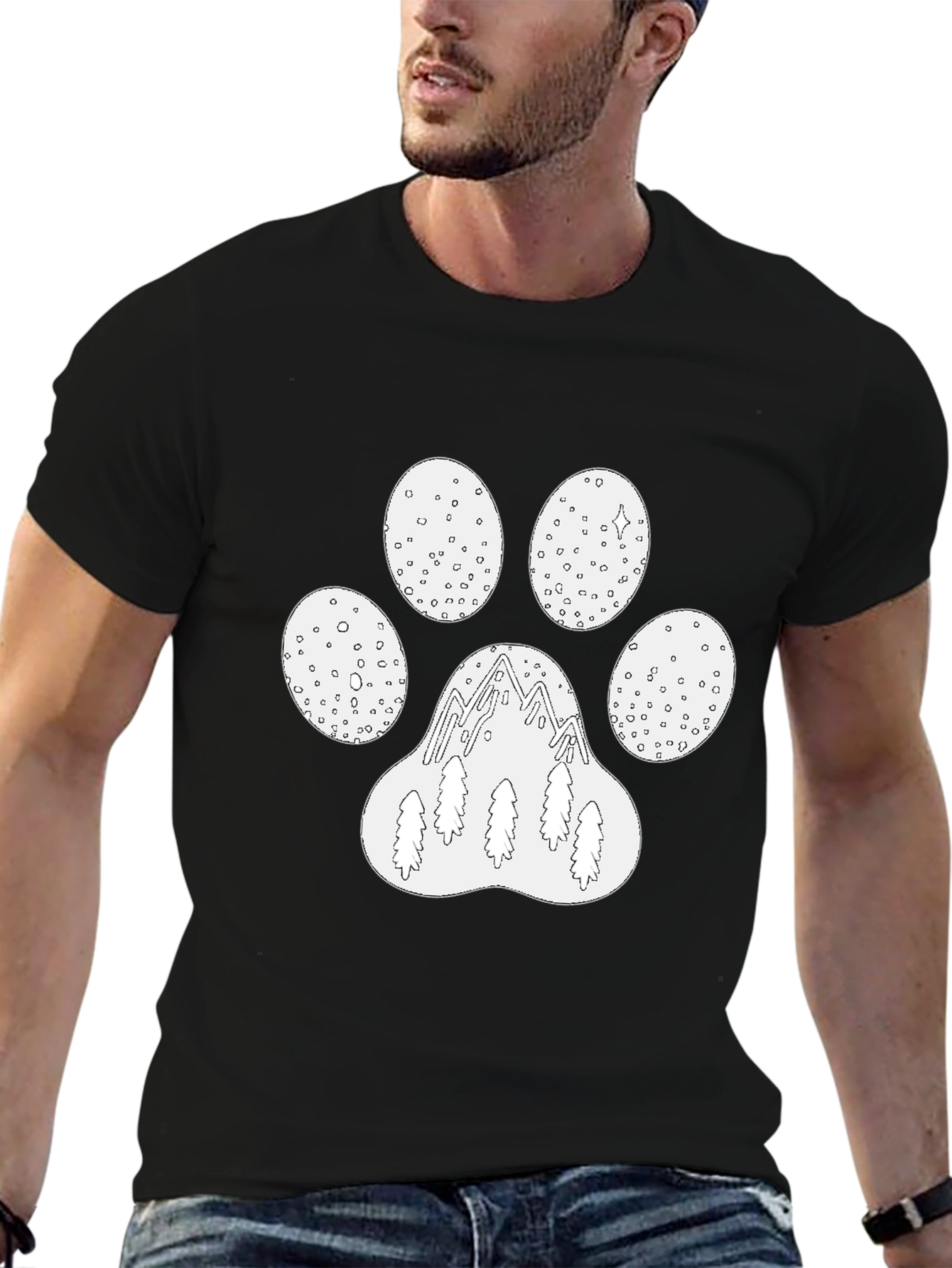 Mountain Paw Print Graphic Tee - Black
