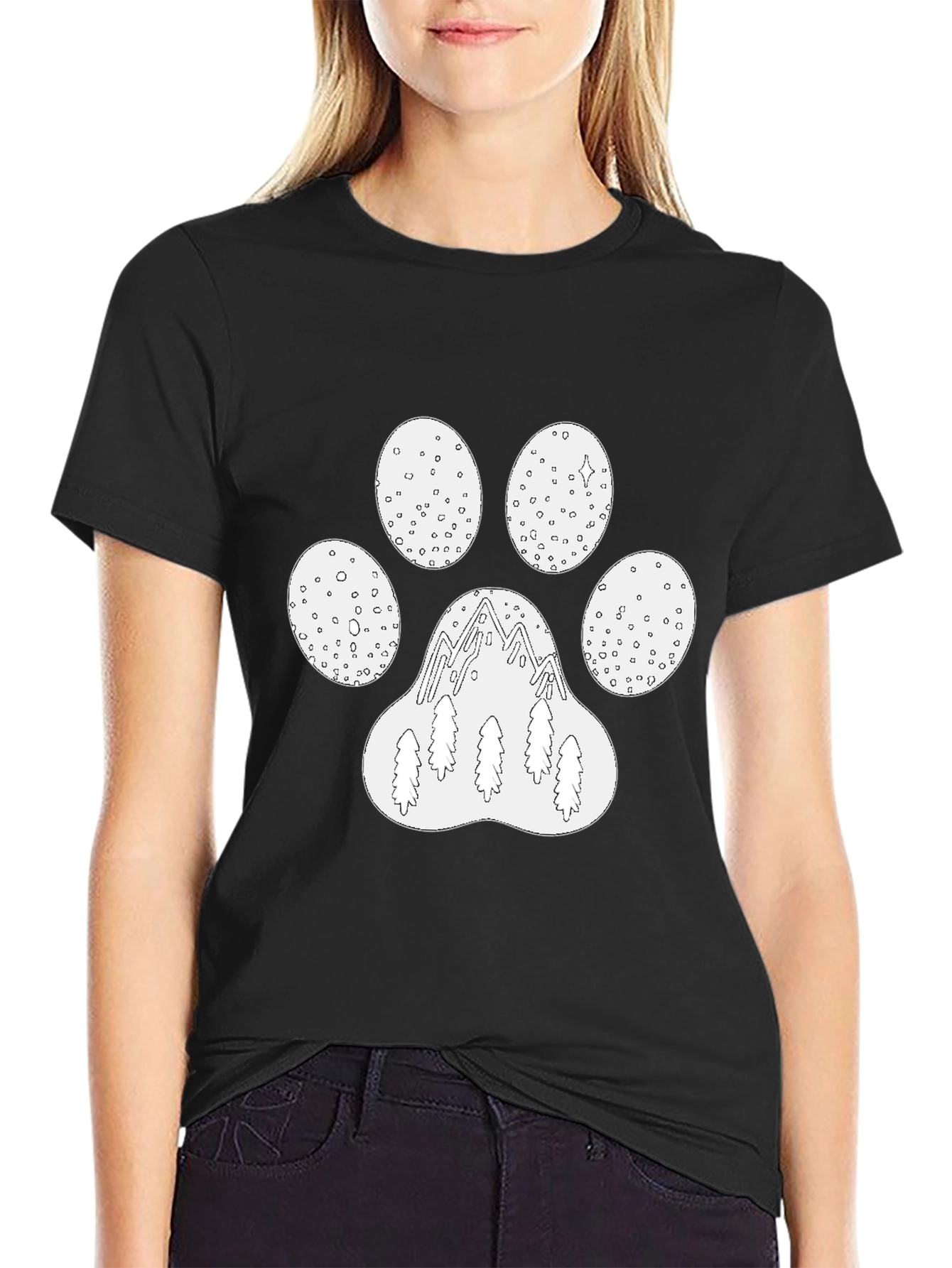 Mountain Paw Print Graphic Tee - Black
