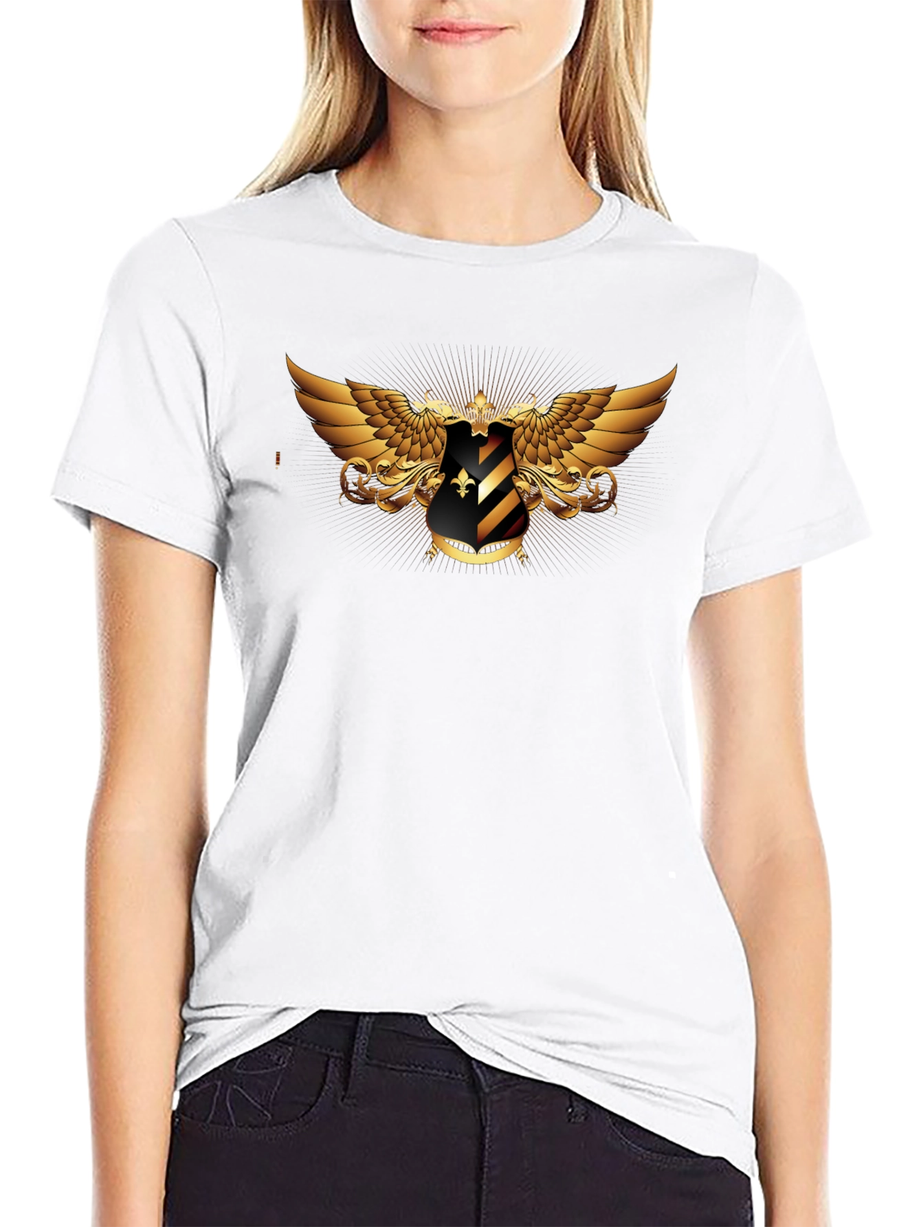Embroidered Winged Shield Black T-Shirt