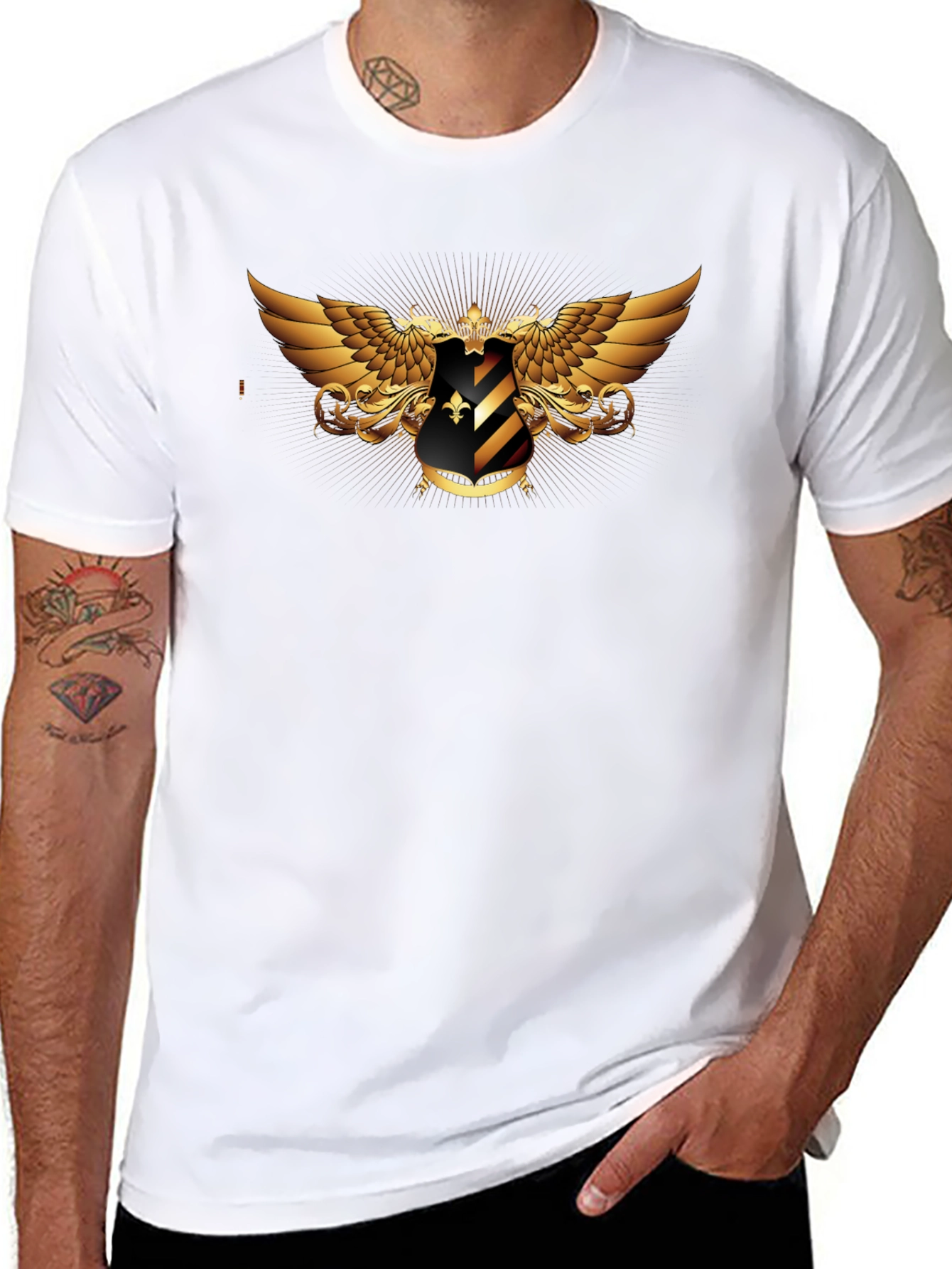 Embroidered Winged Shield Black T-Shirt