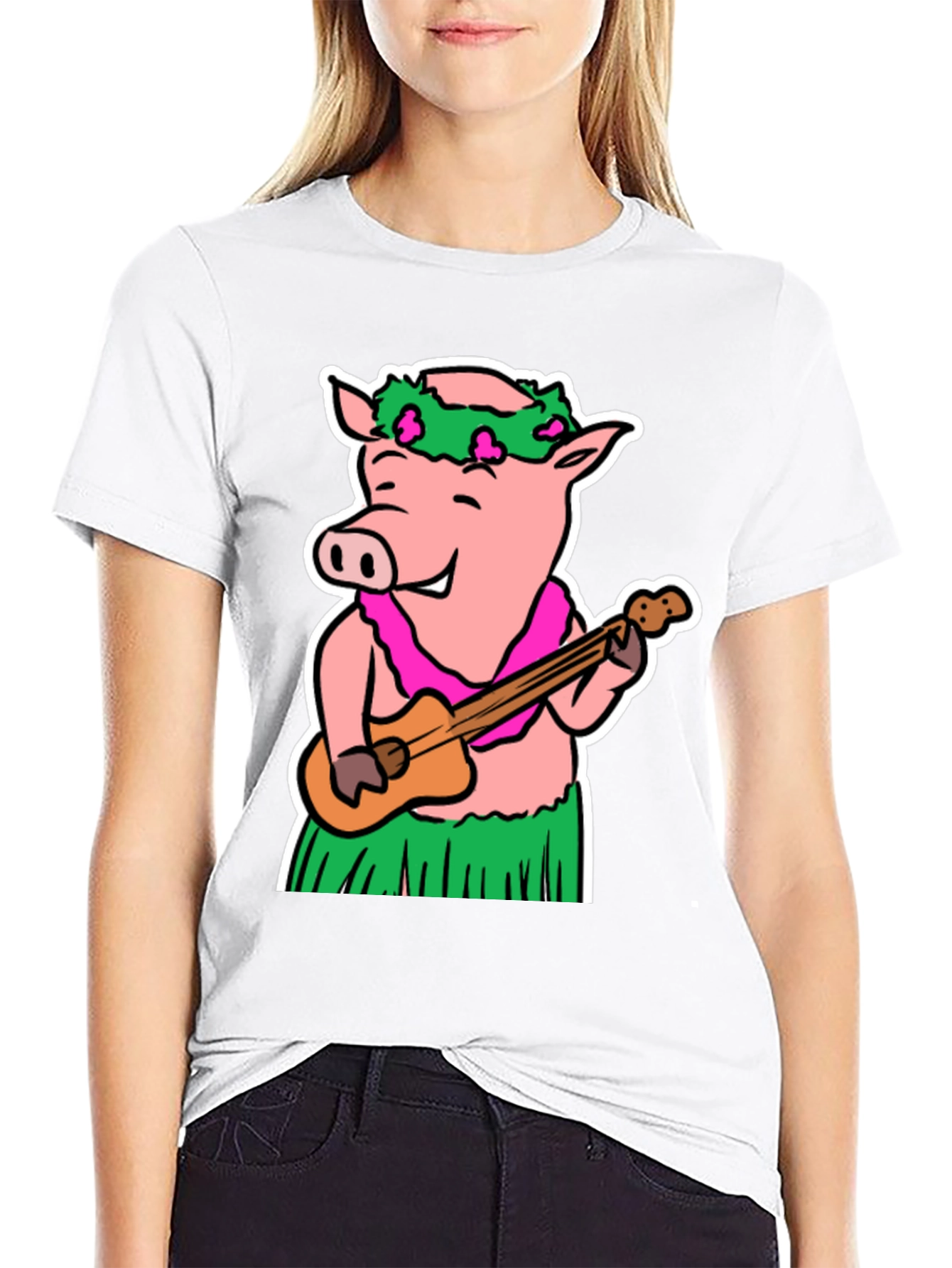 Hawaiian Pig T-Shirt - Ukulele & Hula Design