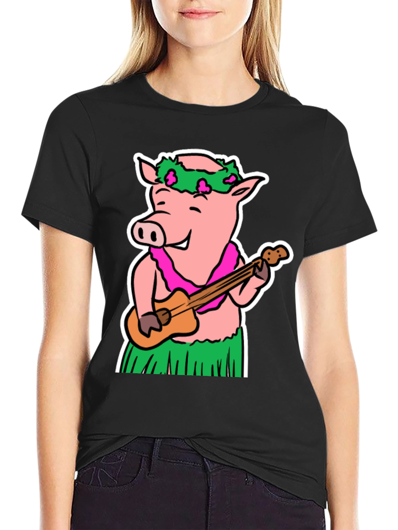 Hawaiian Pig T-Shirt - Ukulele & Hula Design