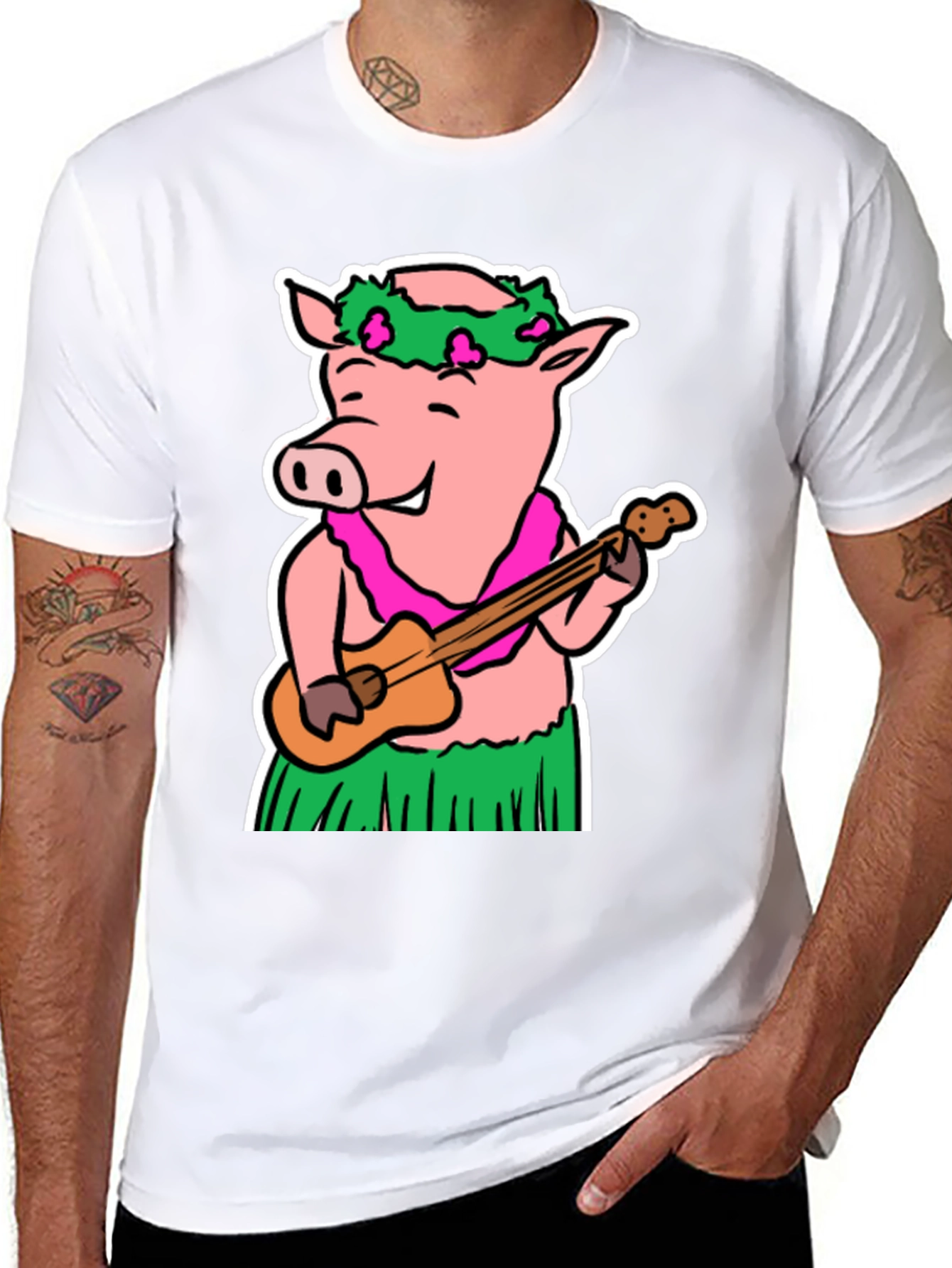 Hawaiian Pig T-Shirt - Ukulele & Hula Design