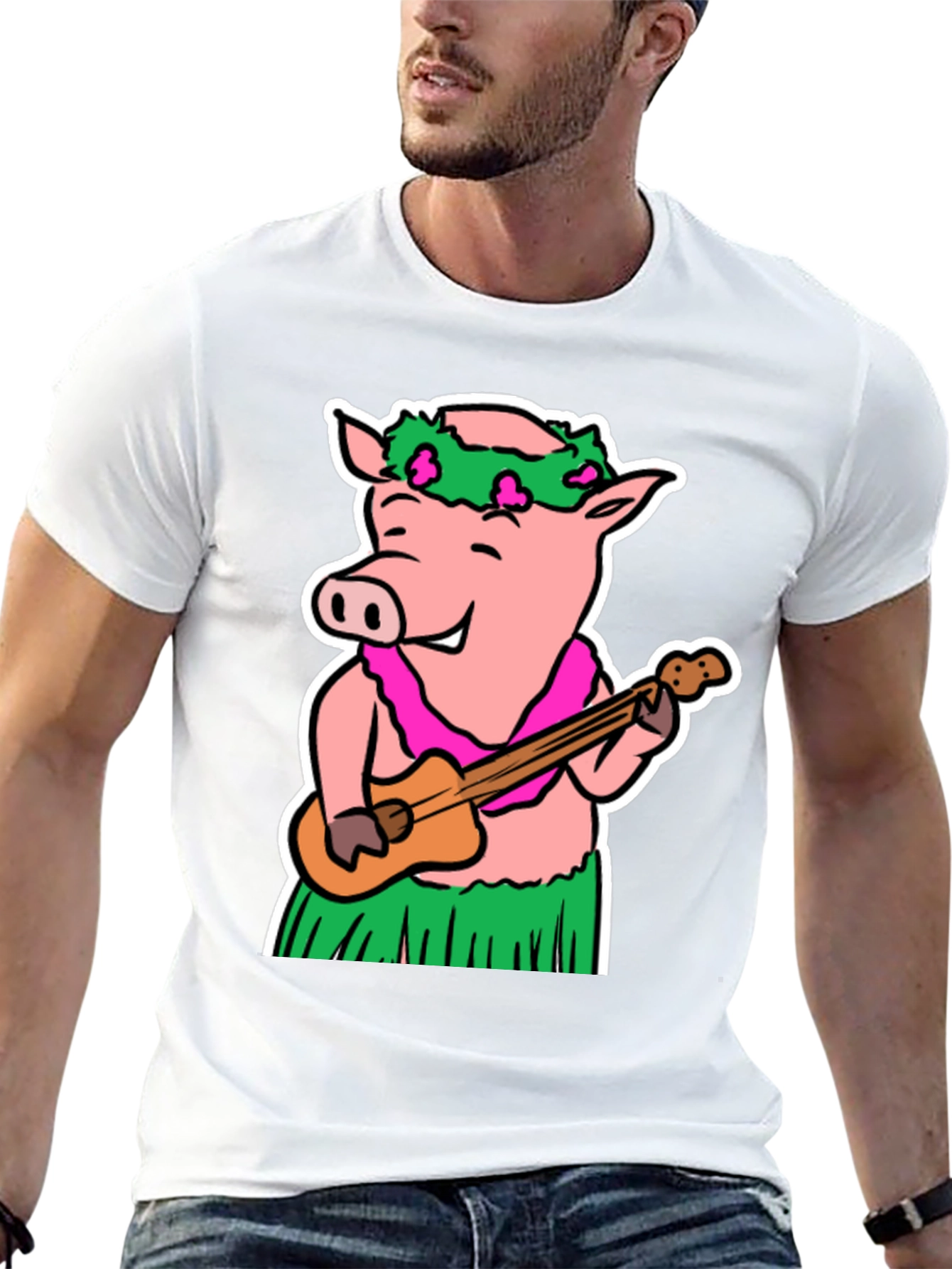 Hawaiian Pig T-Shirt - Ukulele & Hula Design