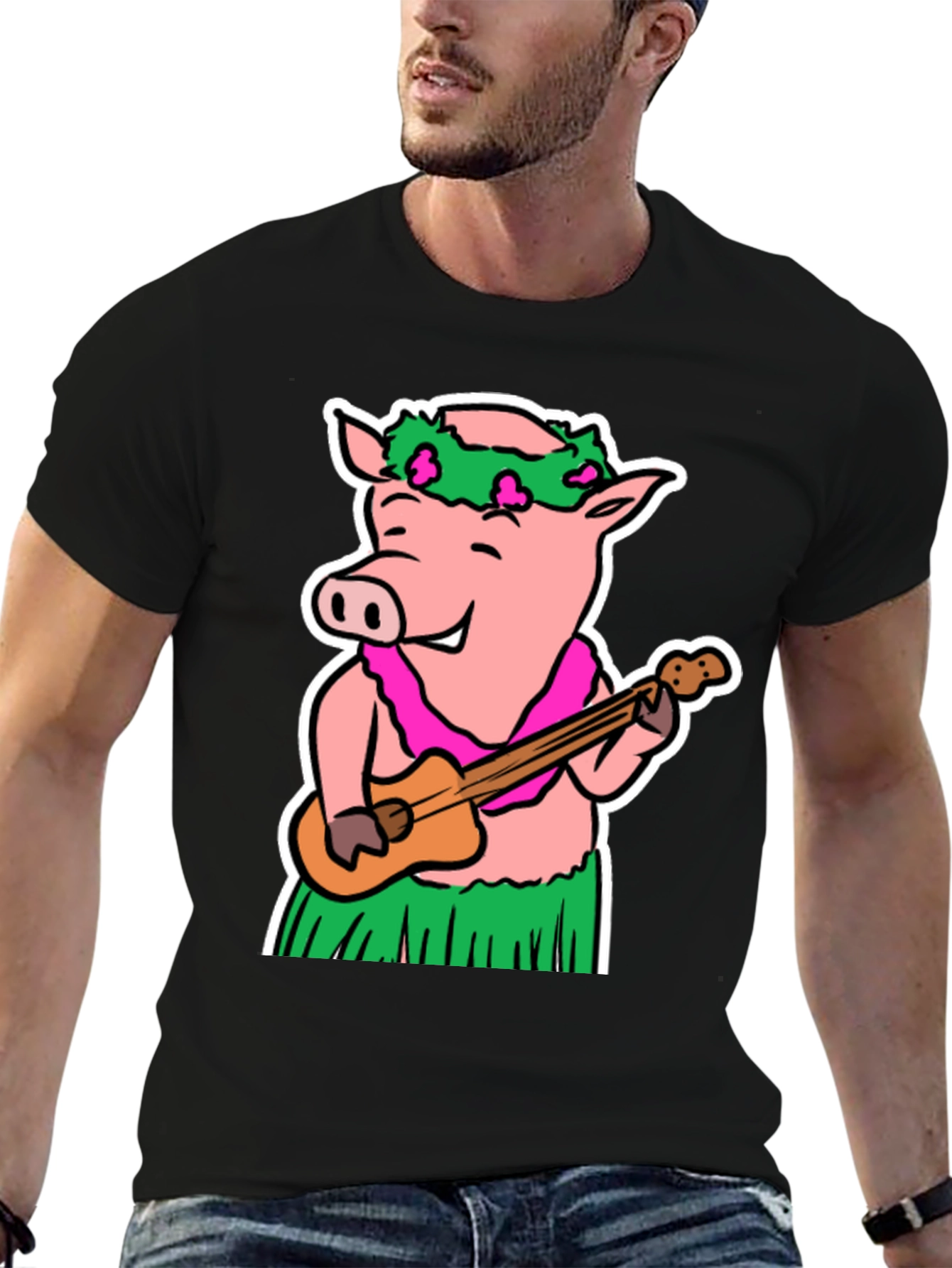 Hawaiian Pig T-Shirt - Ukulele & Hula Design