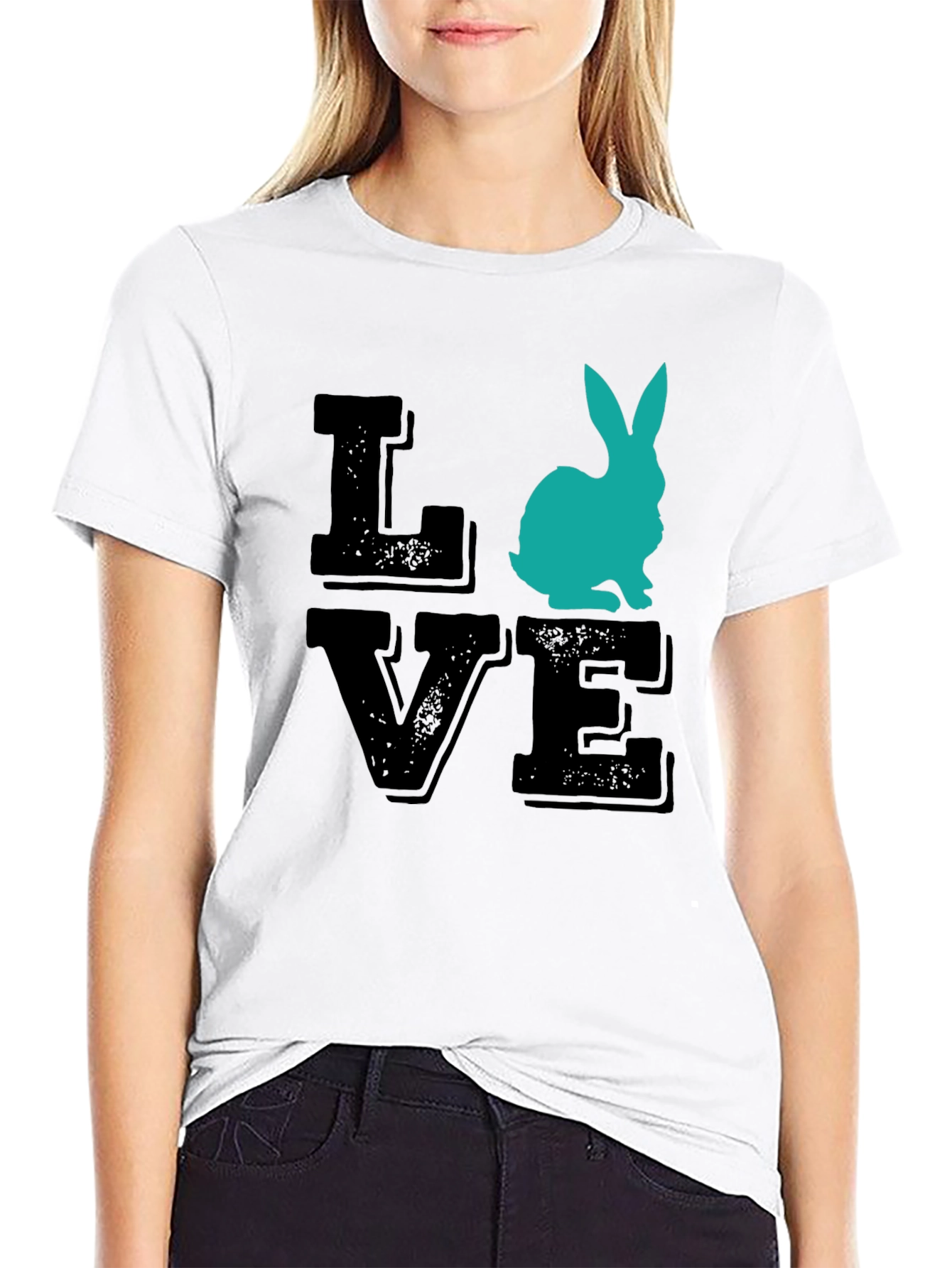 Love Bunny Graphic Tee - Black Cotton T-Shirt