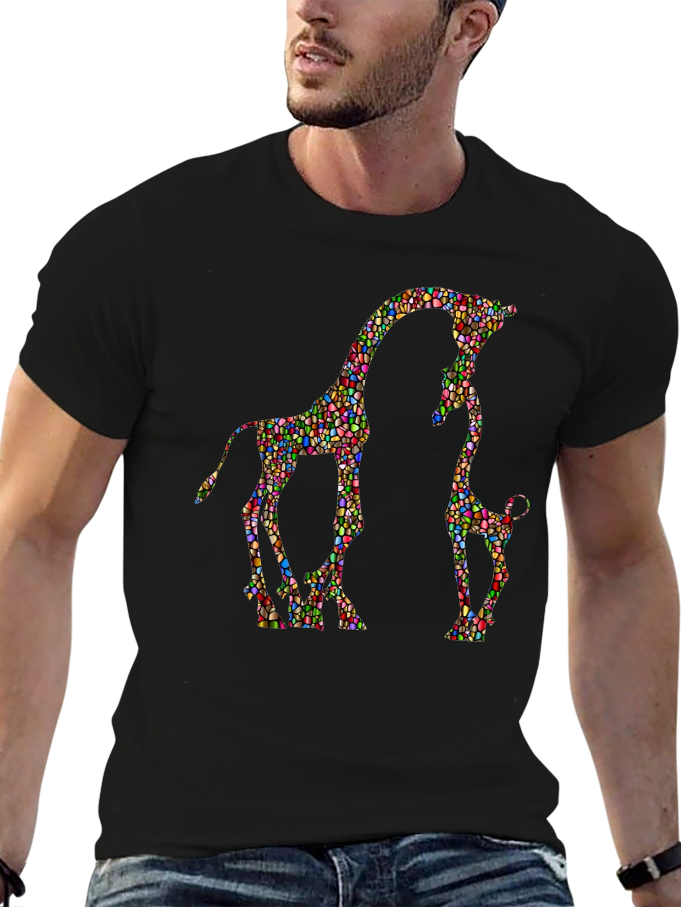 Giraffe Family Mosaic Graphic T-Shirt