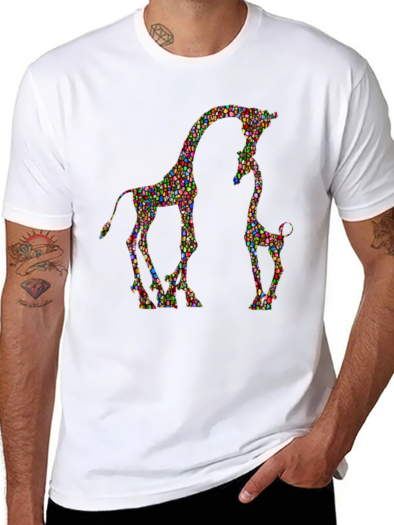Giraffe Family Mosaic Graphic T-Shirt