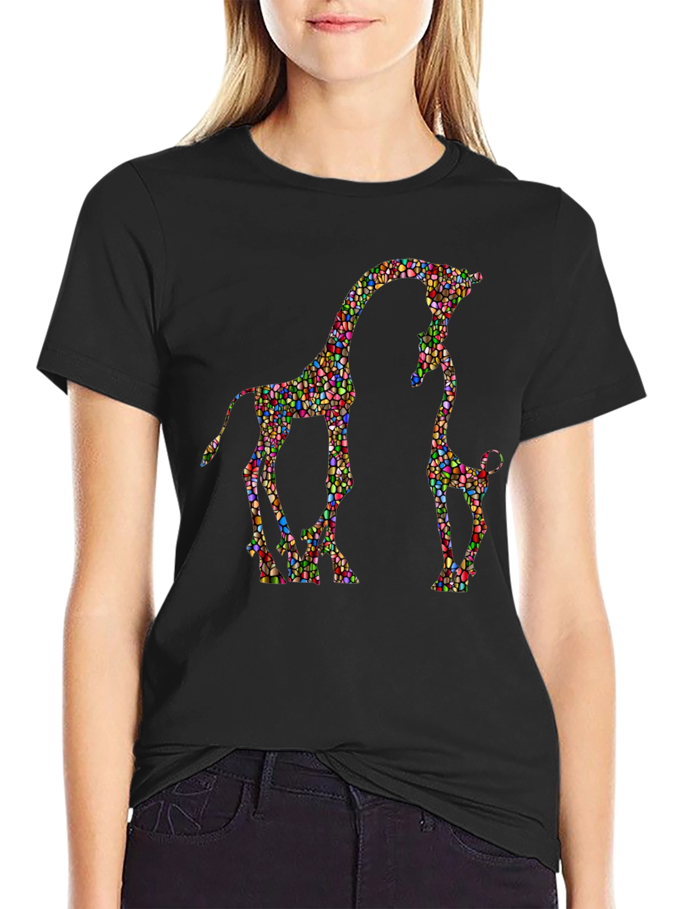 Giraffe Family Mosaic Graphic T-Shirt