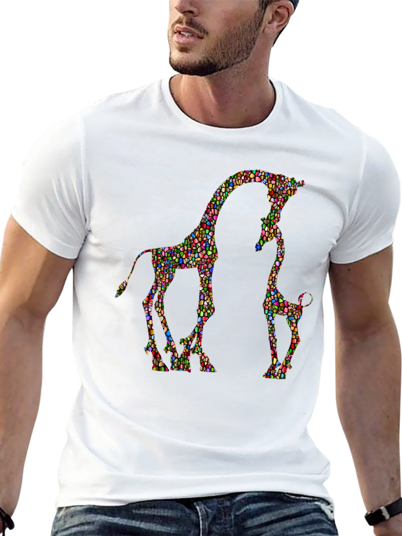 Giraffe Family Mosaic Graphic T-Shirt