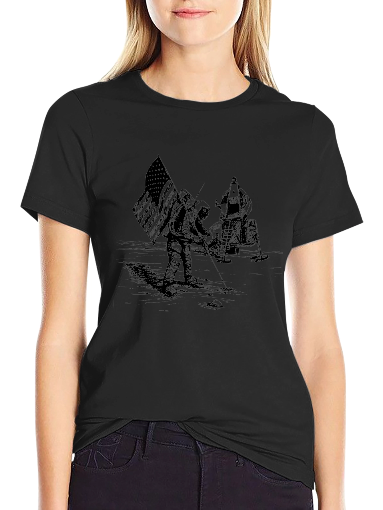 Lunar Landing Graphic Print Tee - Astronaut T-Shirt