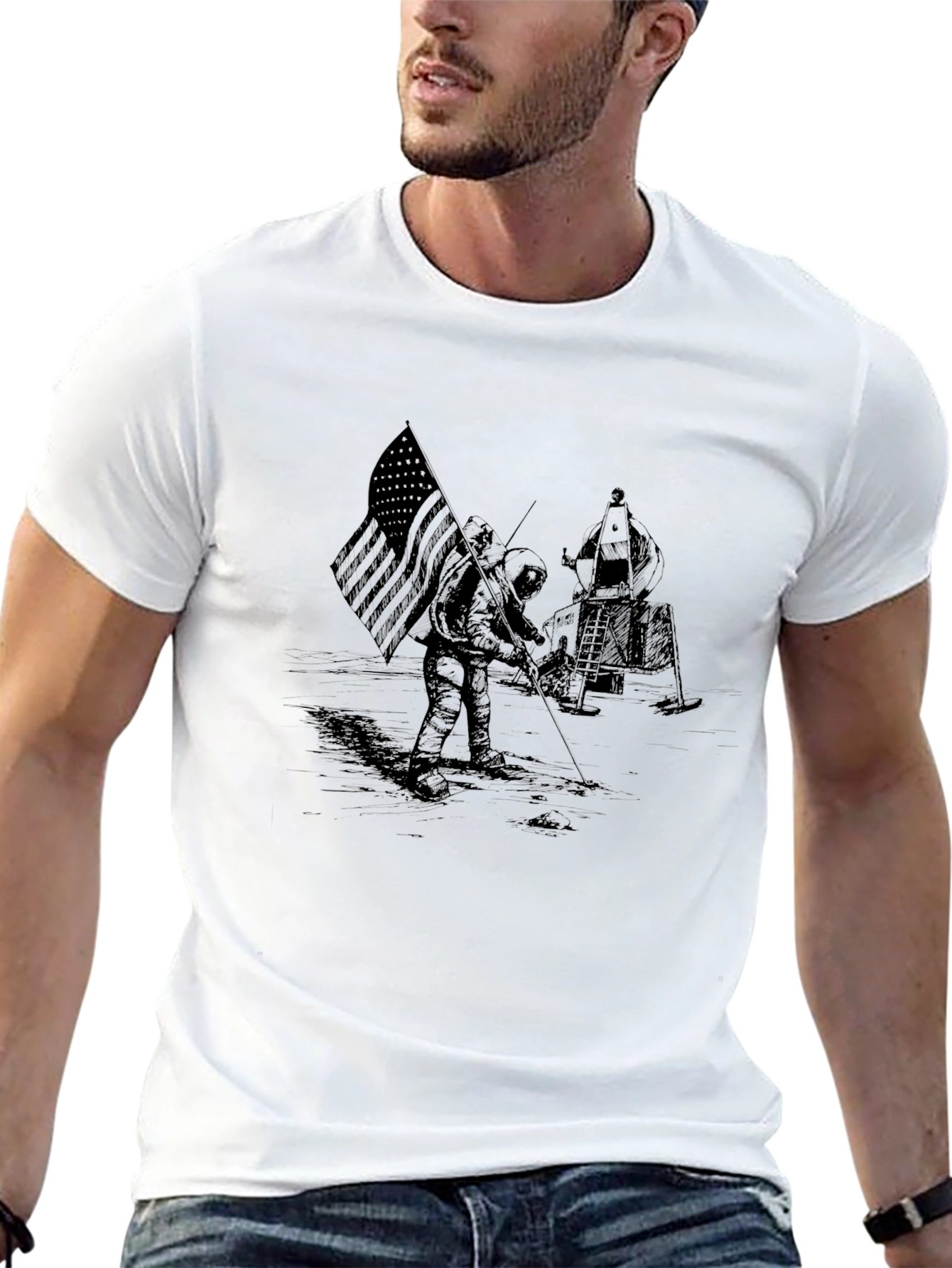 Lunar Landing Graphic Print Tee - Astronaut T-Shirt