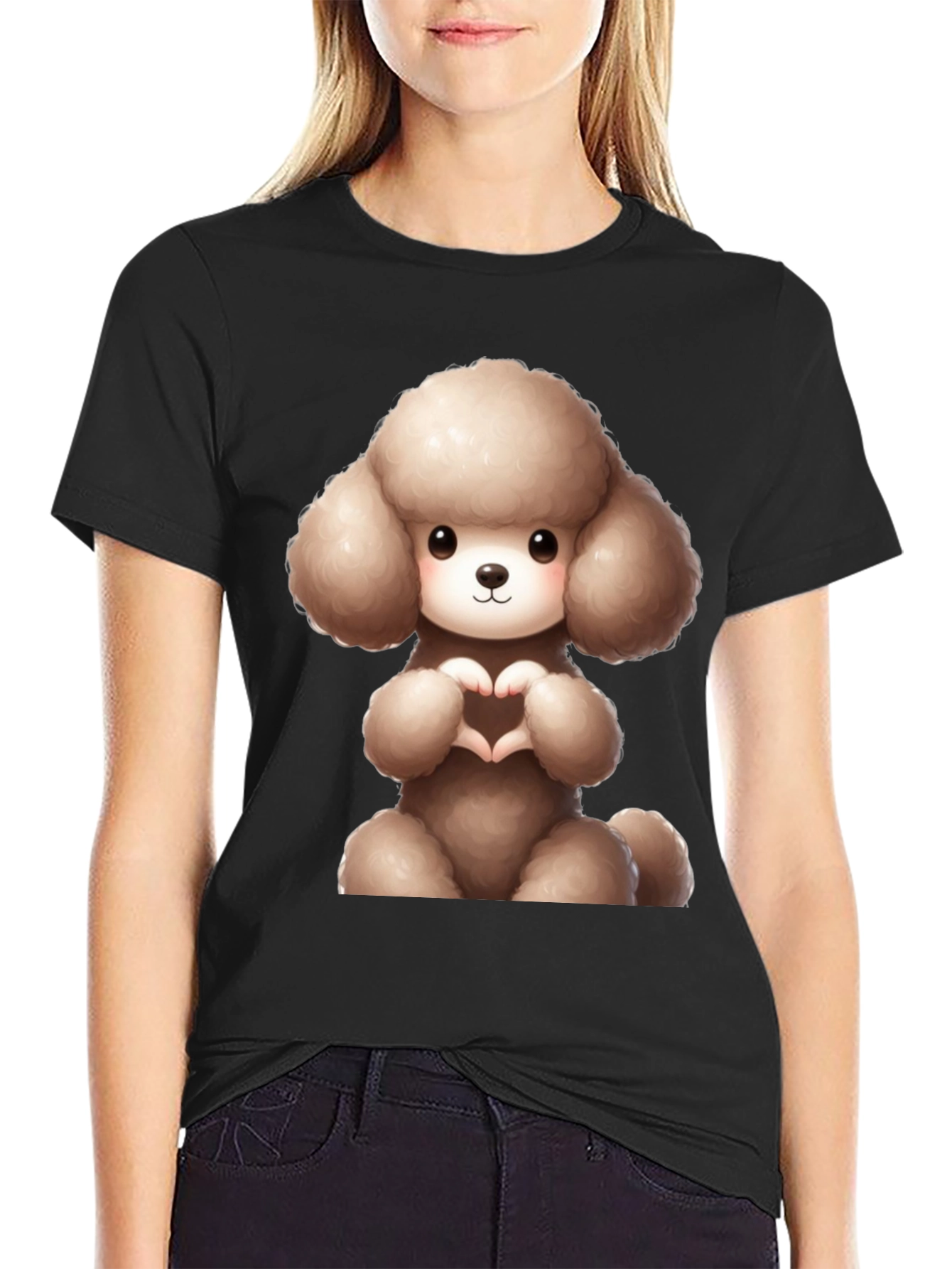 Cute Poodle Heart Hands Black T-Shirt