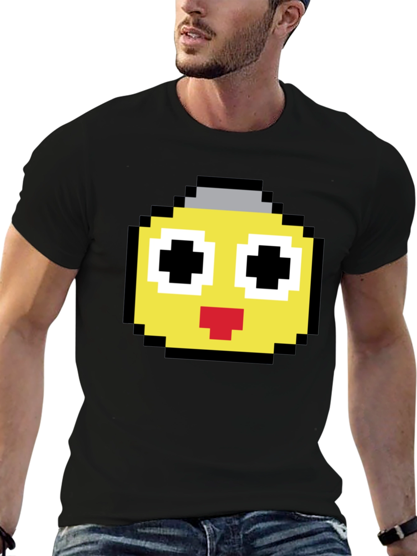 Pixel Art Emoji Black T-Shirt