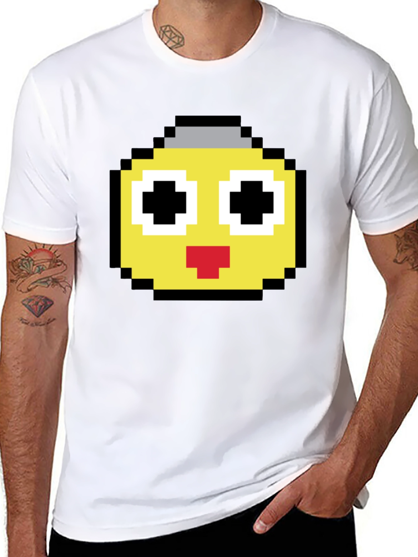 Pixel Art Emoji Black T-Shirt
