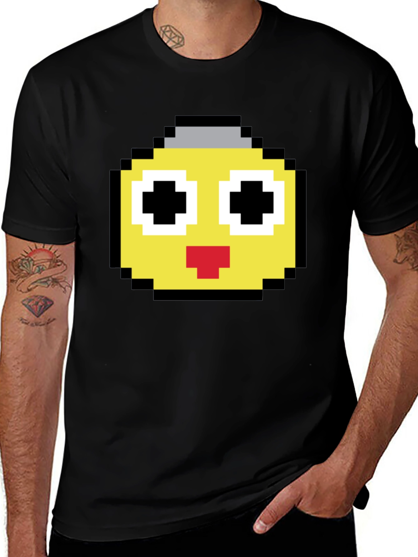 Pixel Art Emoji Black T-Shirt