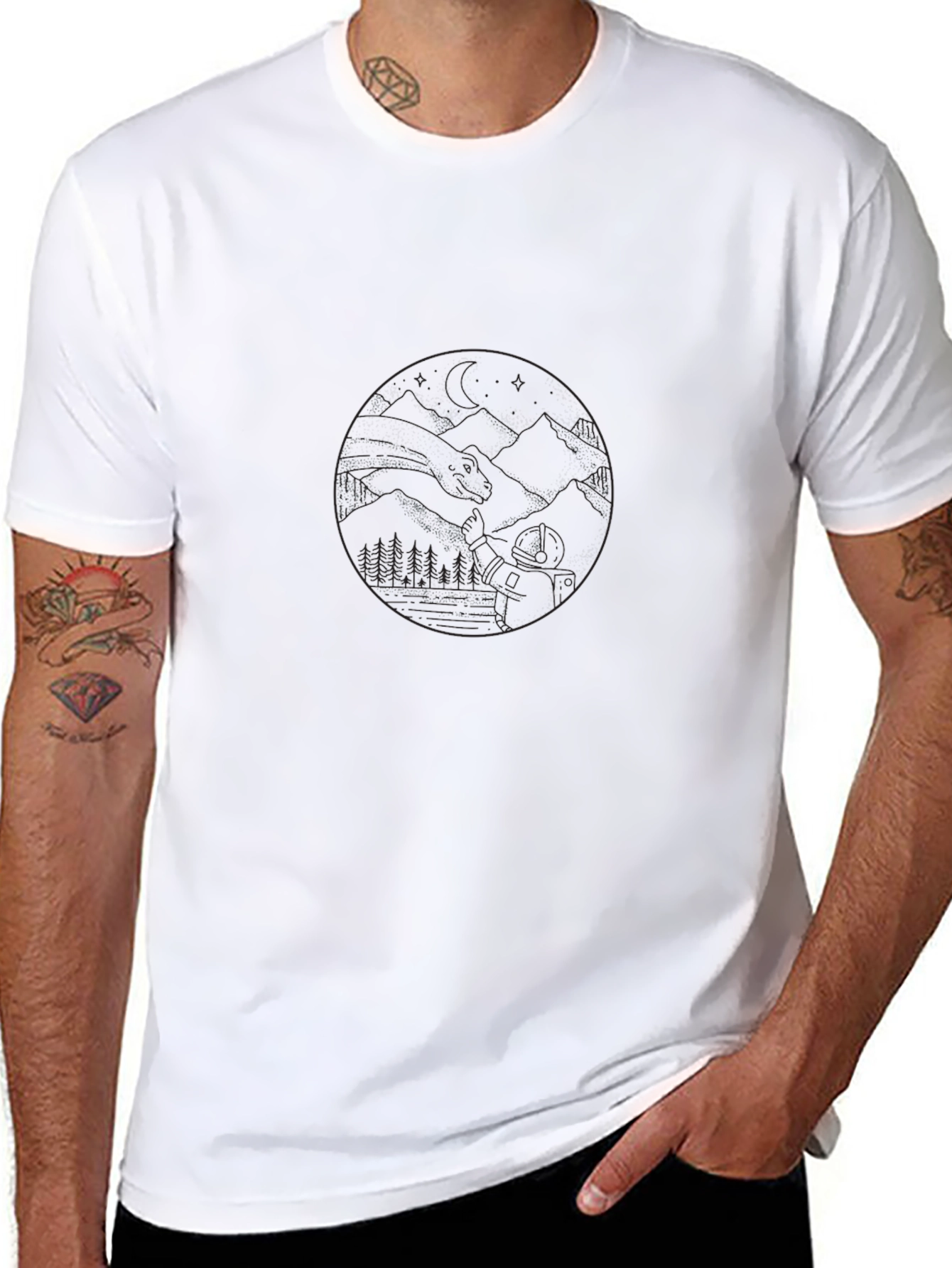 Mens Black Graphic Tee - Mountain Landscape
