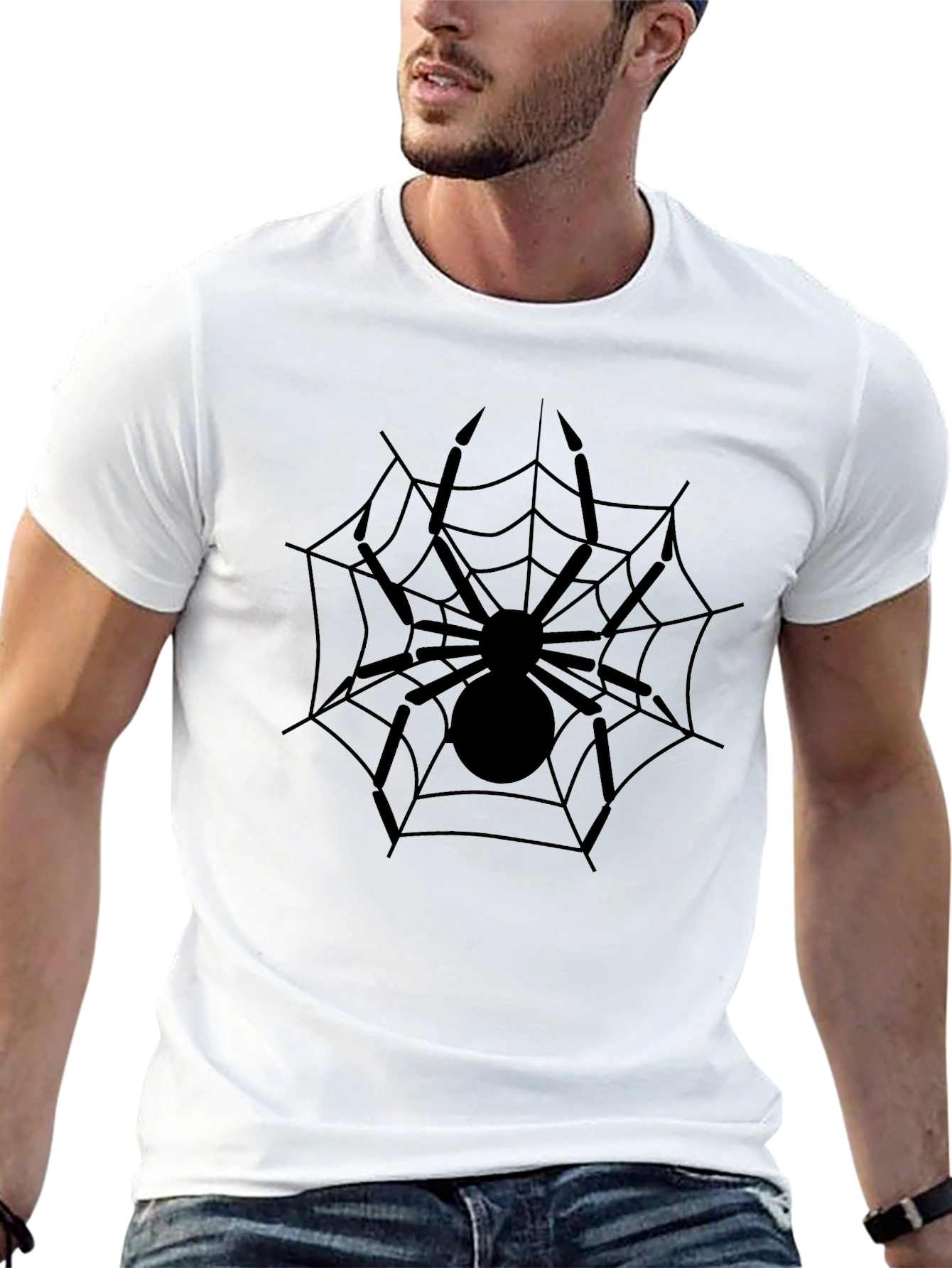 Spider Web Graphic Tee - Black Cotton Casual Top