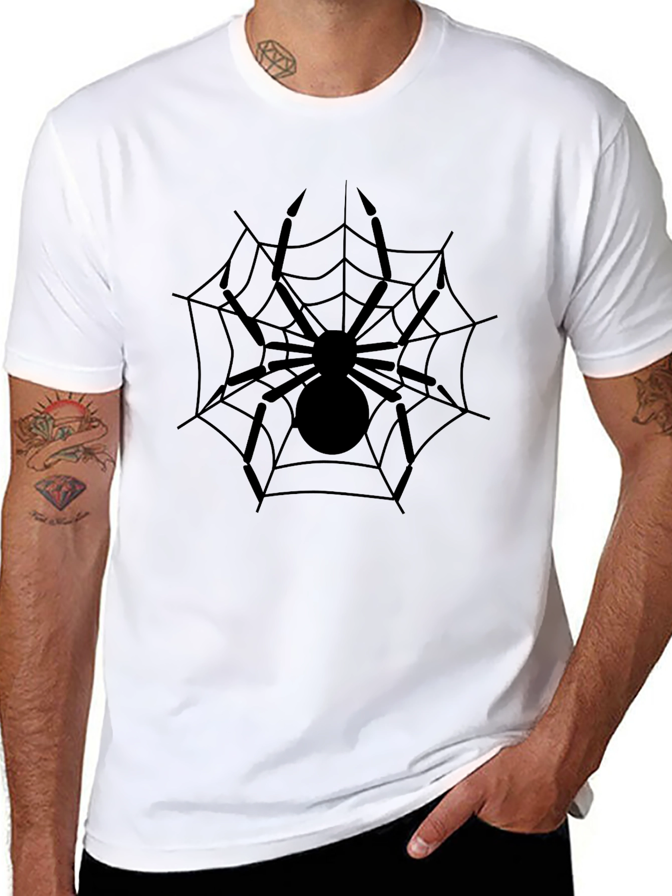 Spider Web Graphic Tee - Black Cotton Casual Top