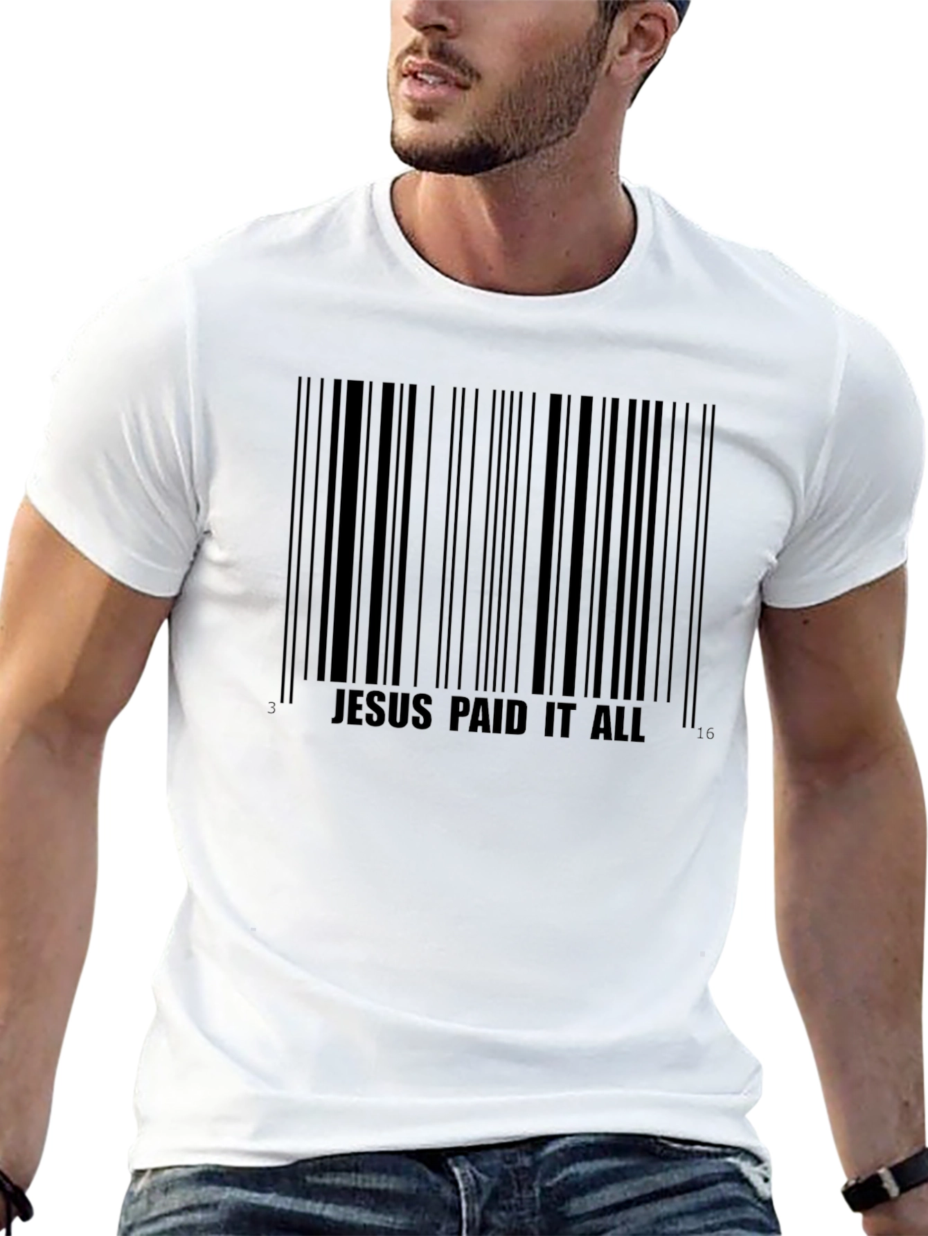 Jesus Paid It All Barcode Graphic T-Shirt - Black