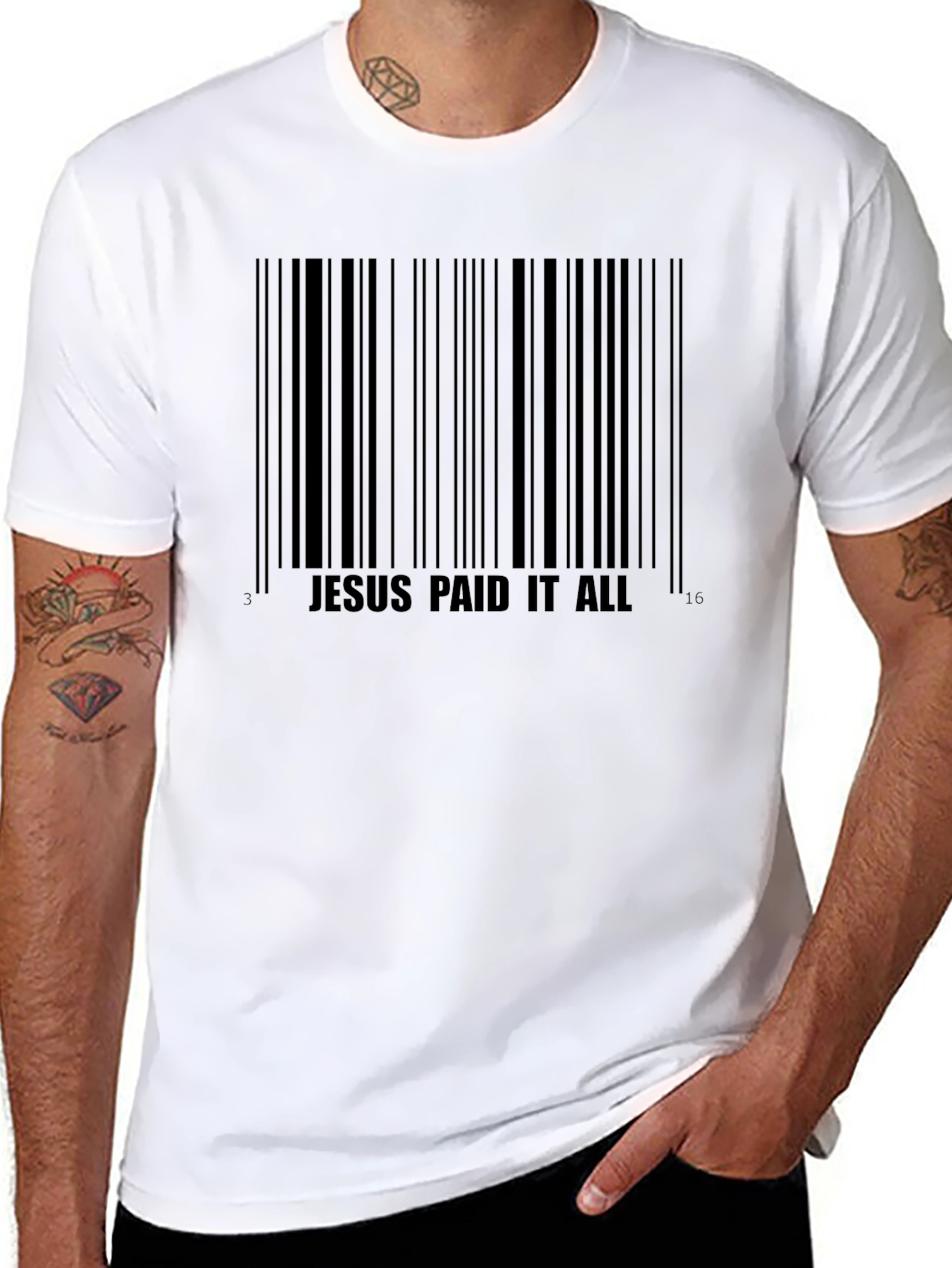 Jesus Paid It All Barcode Graphic T-Shirt - Black