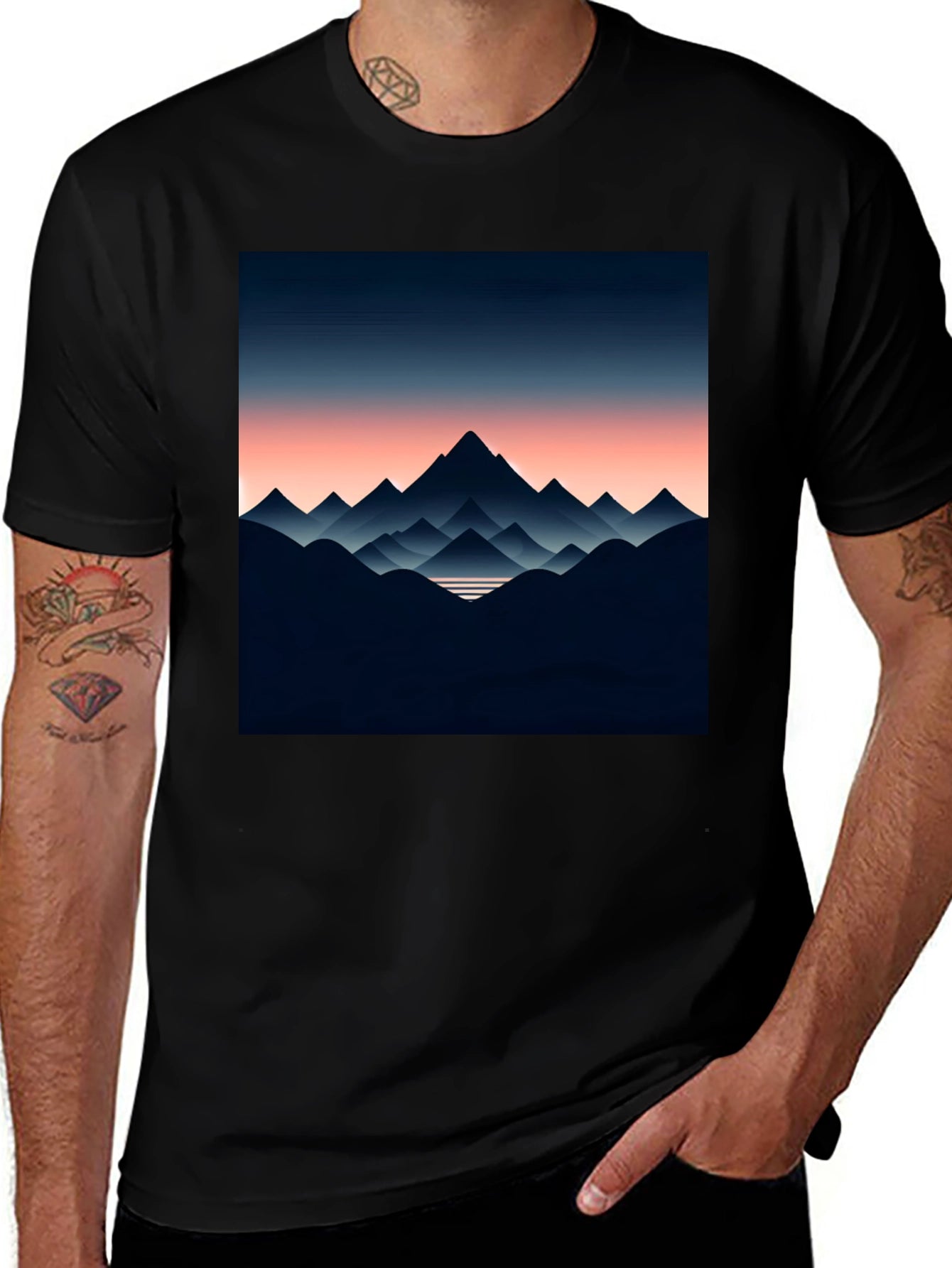 Mountain Range Graphic Tee - Stylish Mens Black T-Shirt
