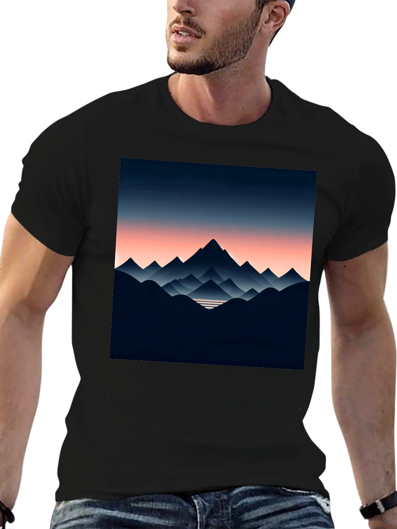Mountain Range Graphic Tee - Stylish Mens Black T-Shirt