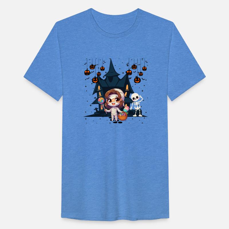 Friendly mummy and skeleton illustration