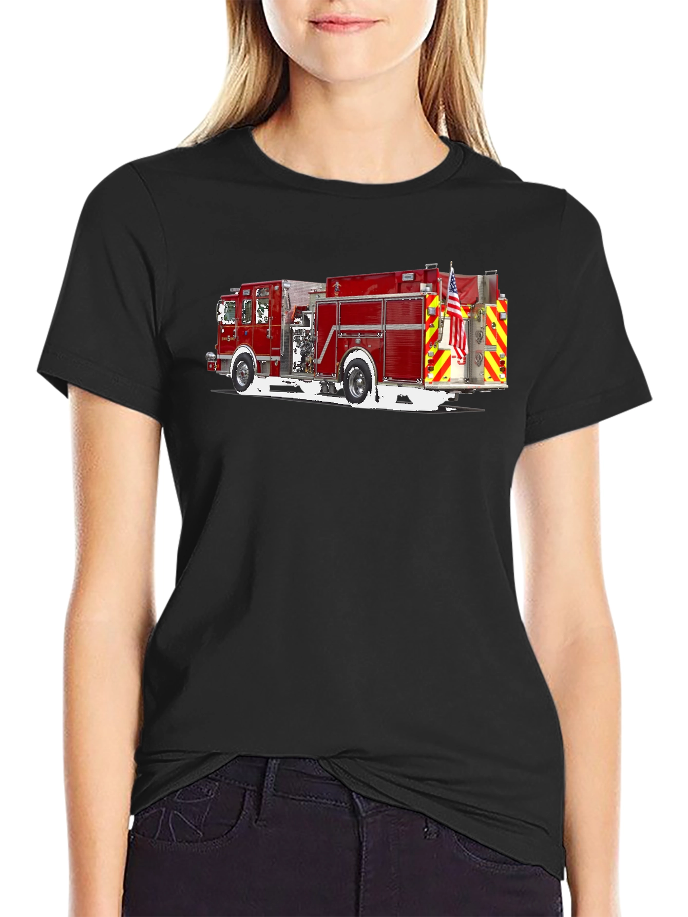 Fire Truck Graphic T-Shirt - Black Cotton Tee