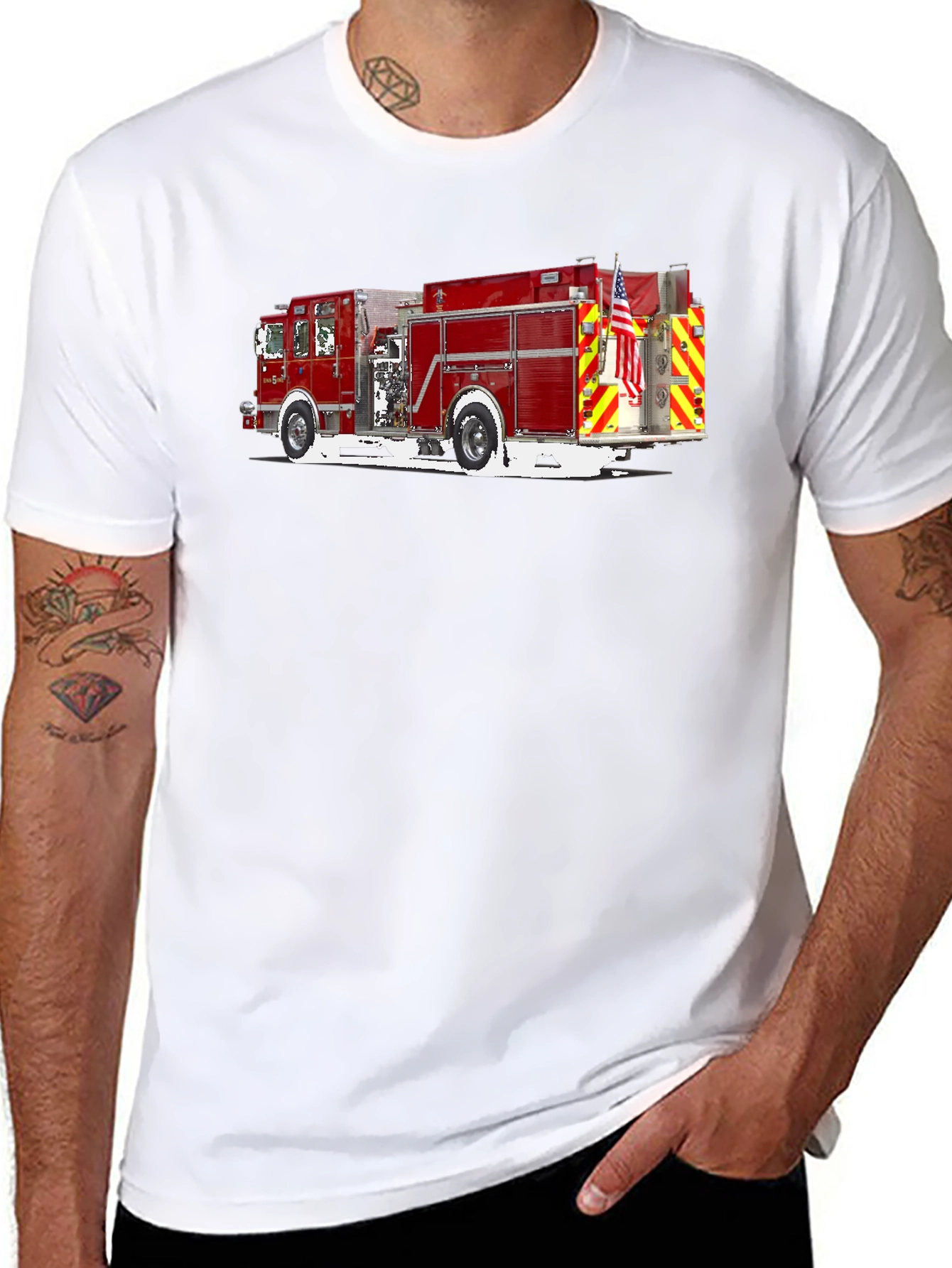 Fire Truck Graphic T-Shirt - Black Cotton Tee