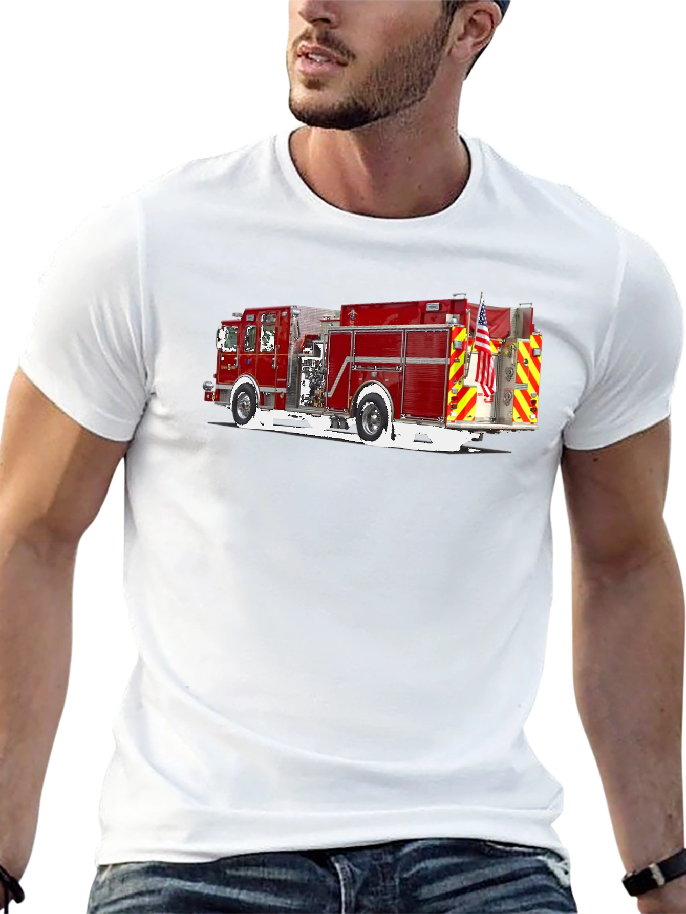 Fire Truck Graphic T-Shirt - Black Cotton Tee
