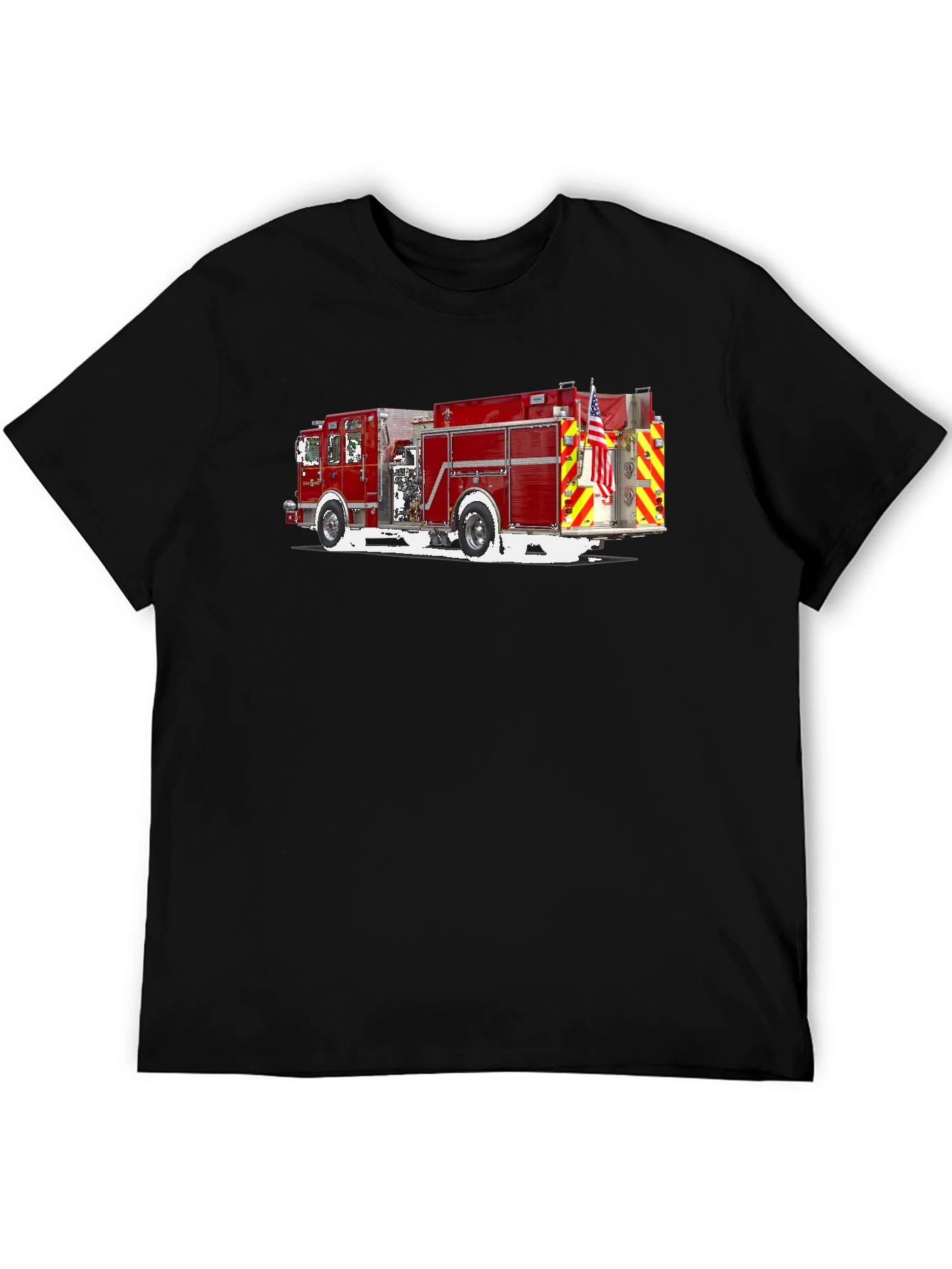Fire Truck Graphic T-Shirt - Black Cotton Tee