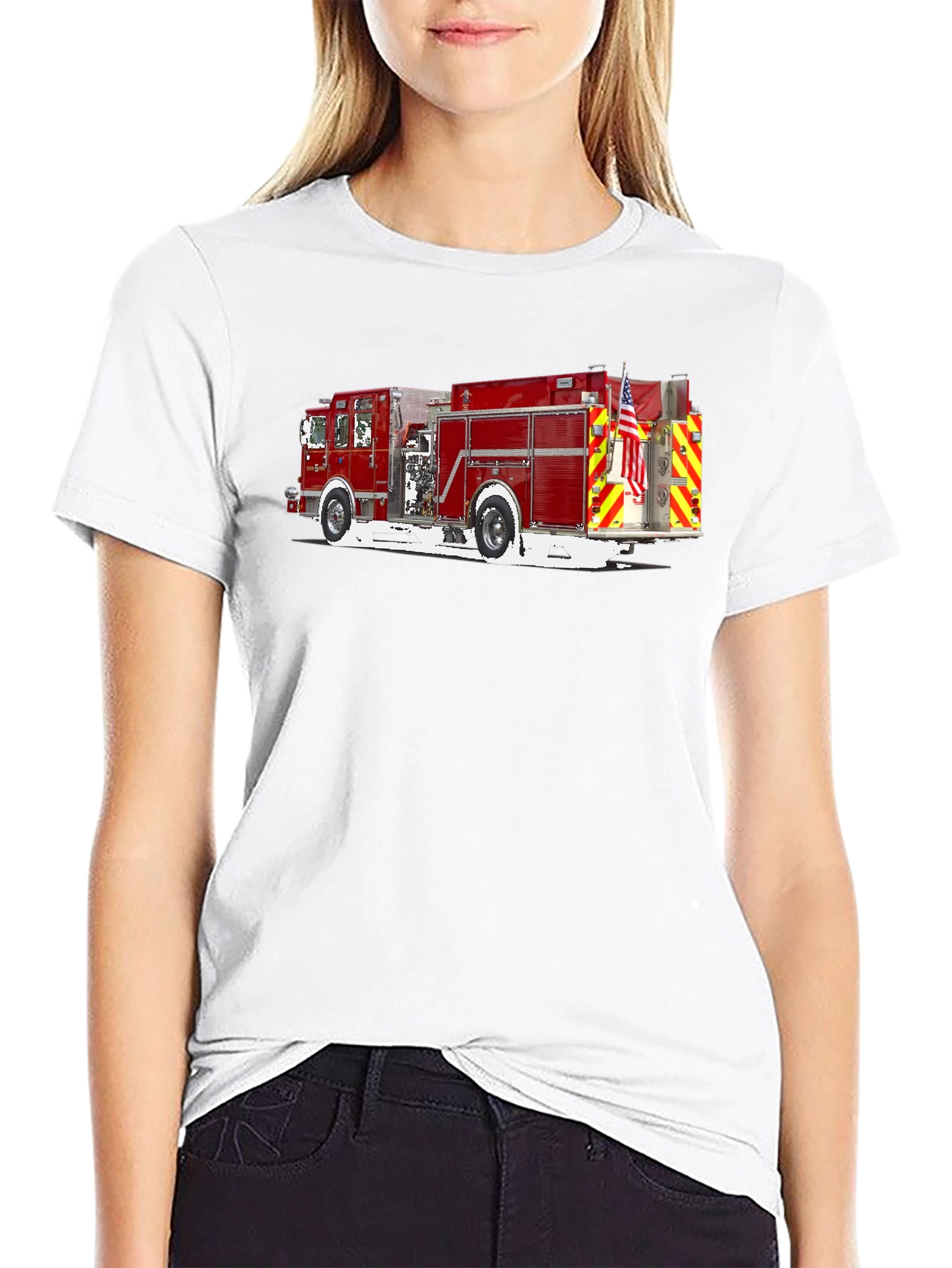 Fire Truck Graphic T-Shirt - Black Cotton Tee