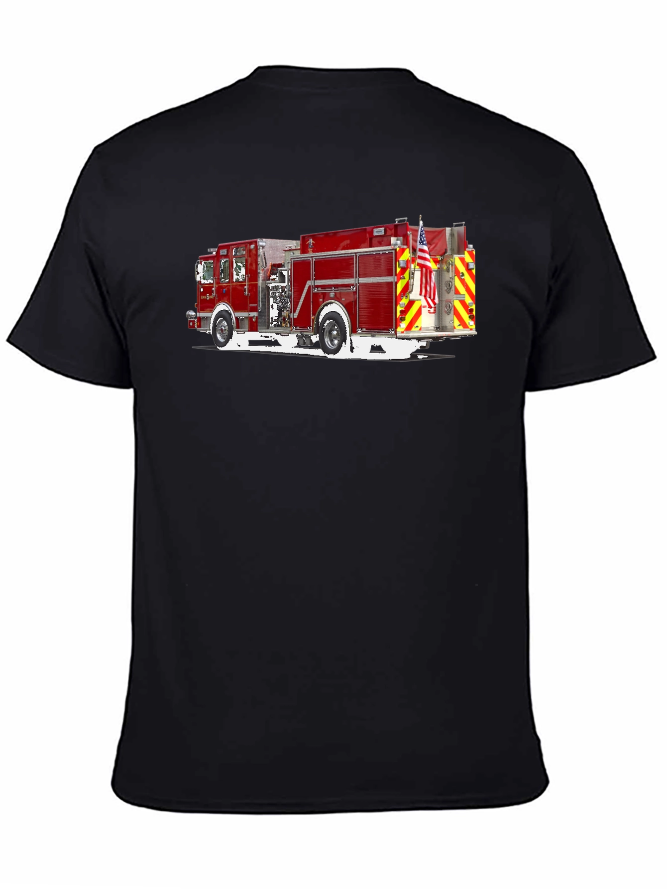 Fire Truck Graphic T-Shirt - Black Cotton Tee