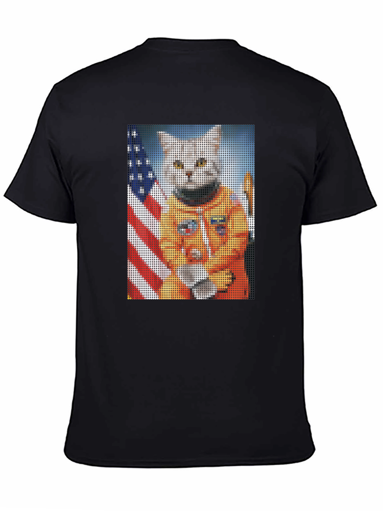 Astronaut Cat Graphic T-Shirt - USA Flag Black Tee