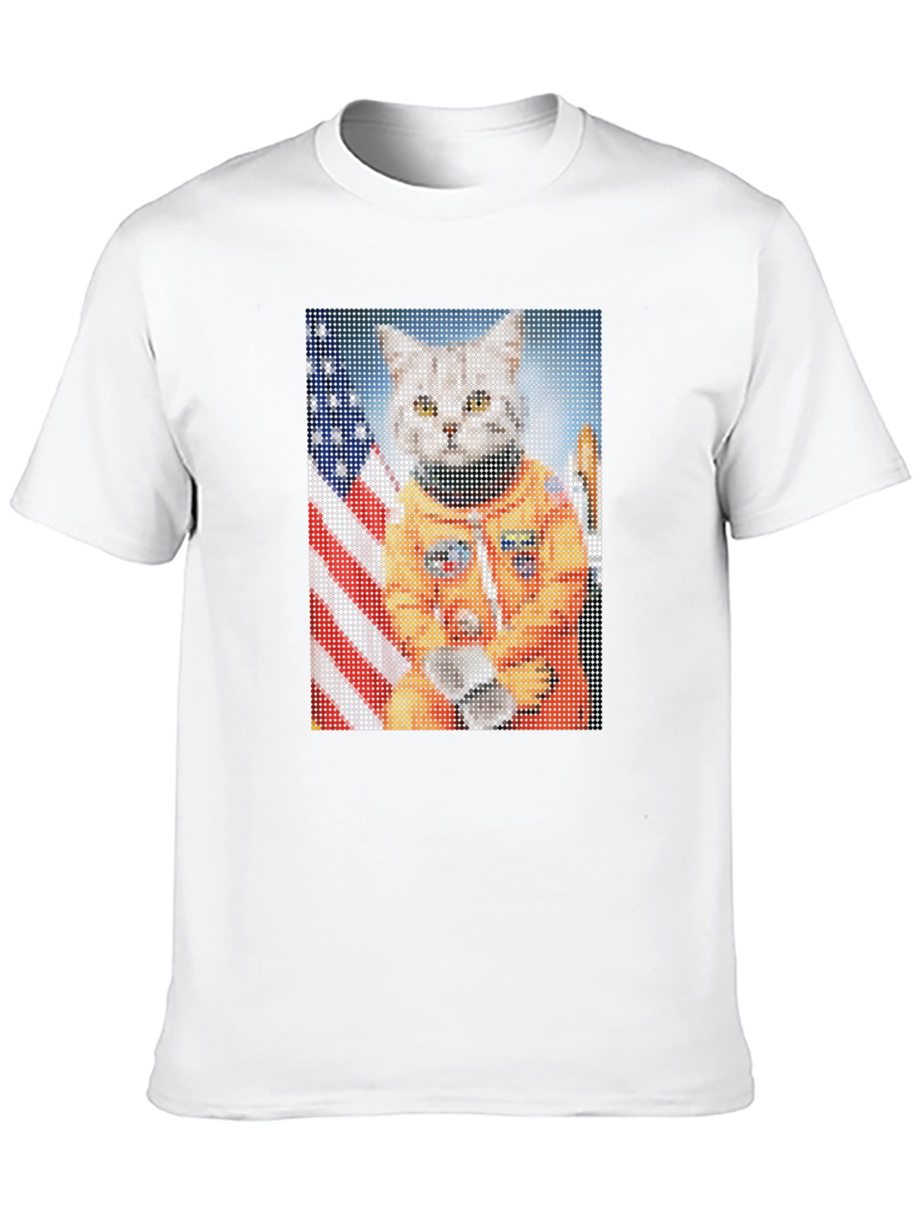 Astronaut Cat Graphic T-Shirt - USA Flag Black Tee
