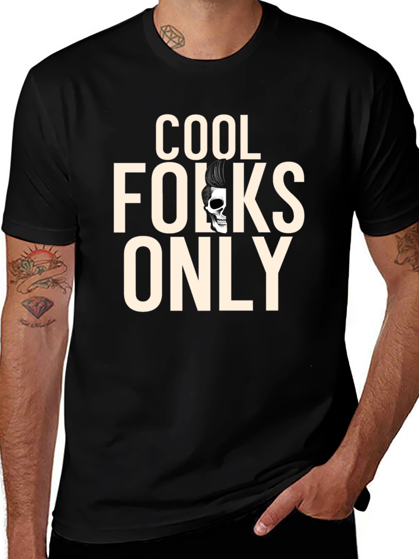 Cool Folks Only Graphic Tee - Rockabilly Skull T-Shirt