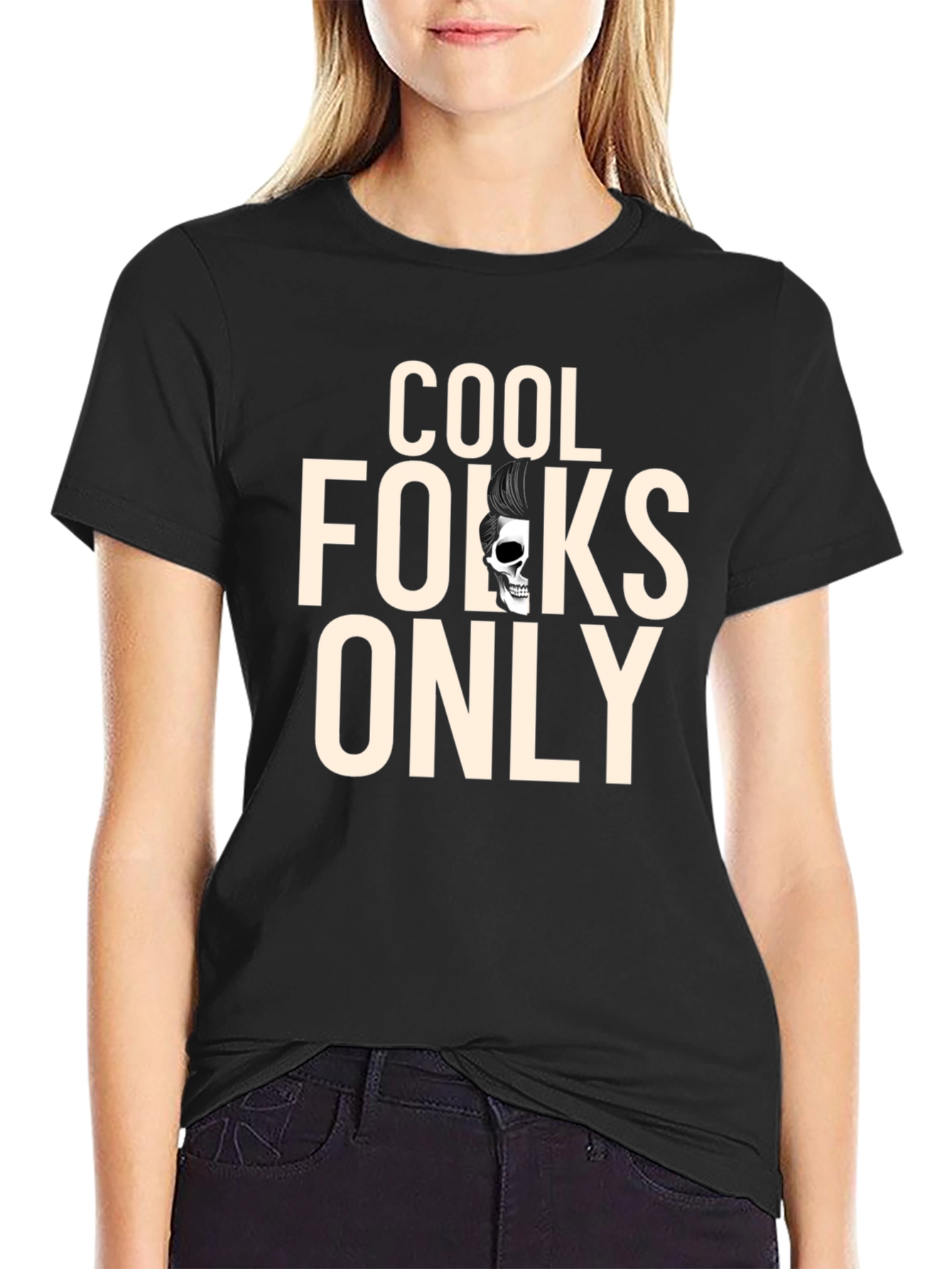 Cool Folks Only Graphic Tee - Rockabilly Skull T-Shirt