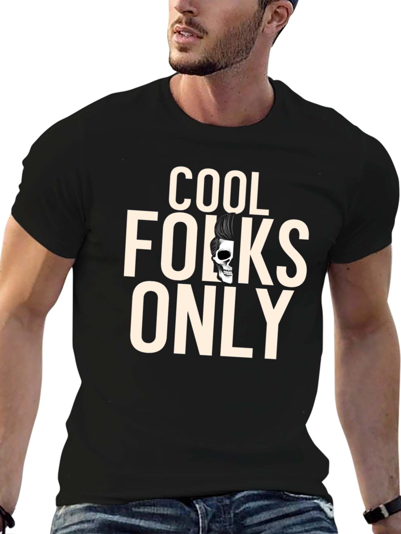 Cool Folks Only Graphic Tee - Rockabilly Skull T-Shirt