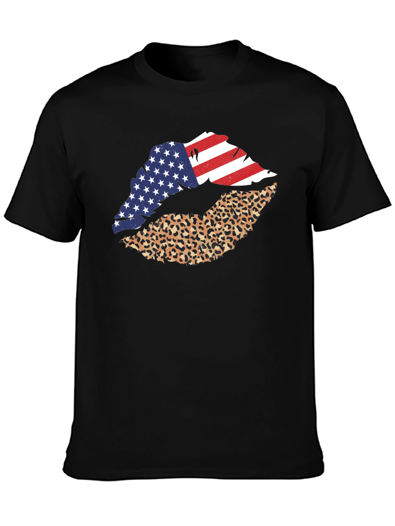 USA Flag Leopard Lips Graphic Print Tee