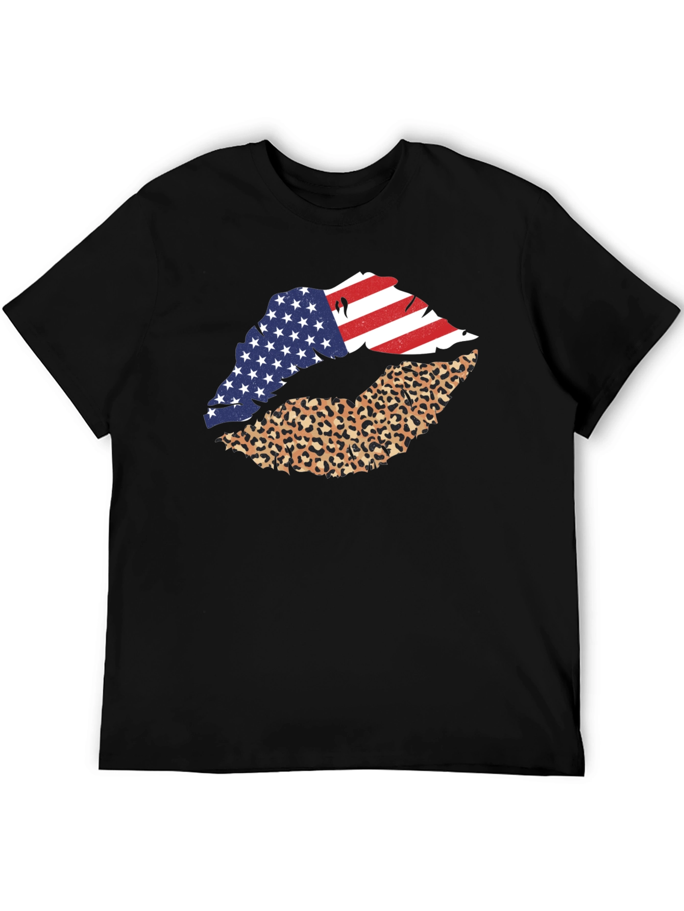 USA Flag Leopard Lips Graphic Print Tee
