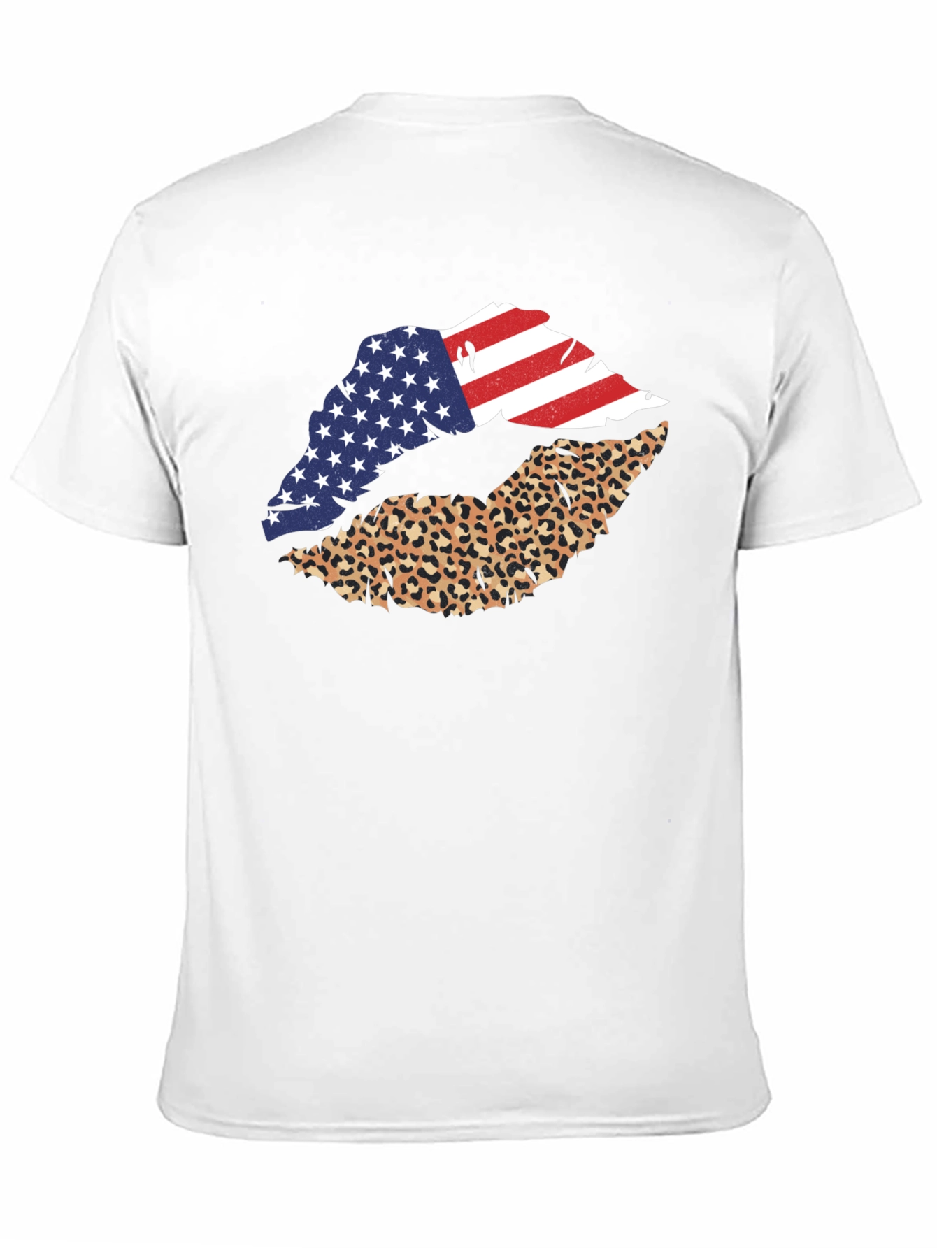 USA Flag Leopard Lips Graphic Print Tee
