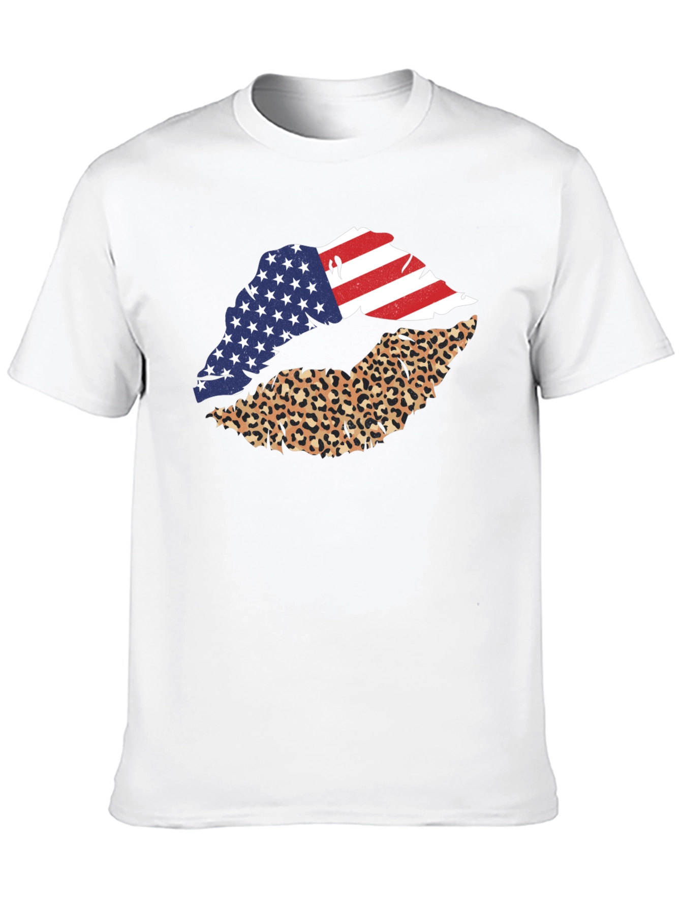 USA Flag Leopard Lips Graphic Print Tee