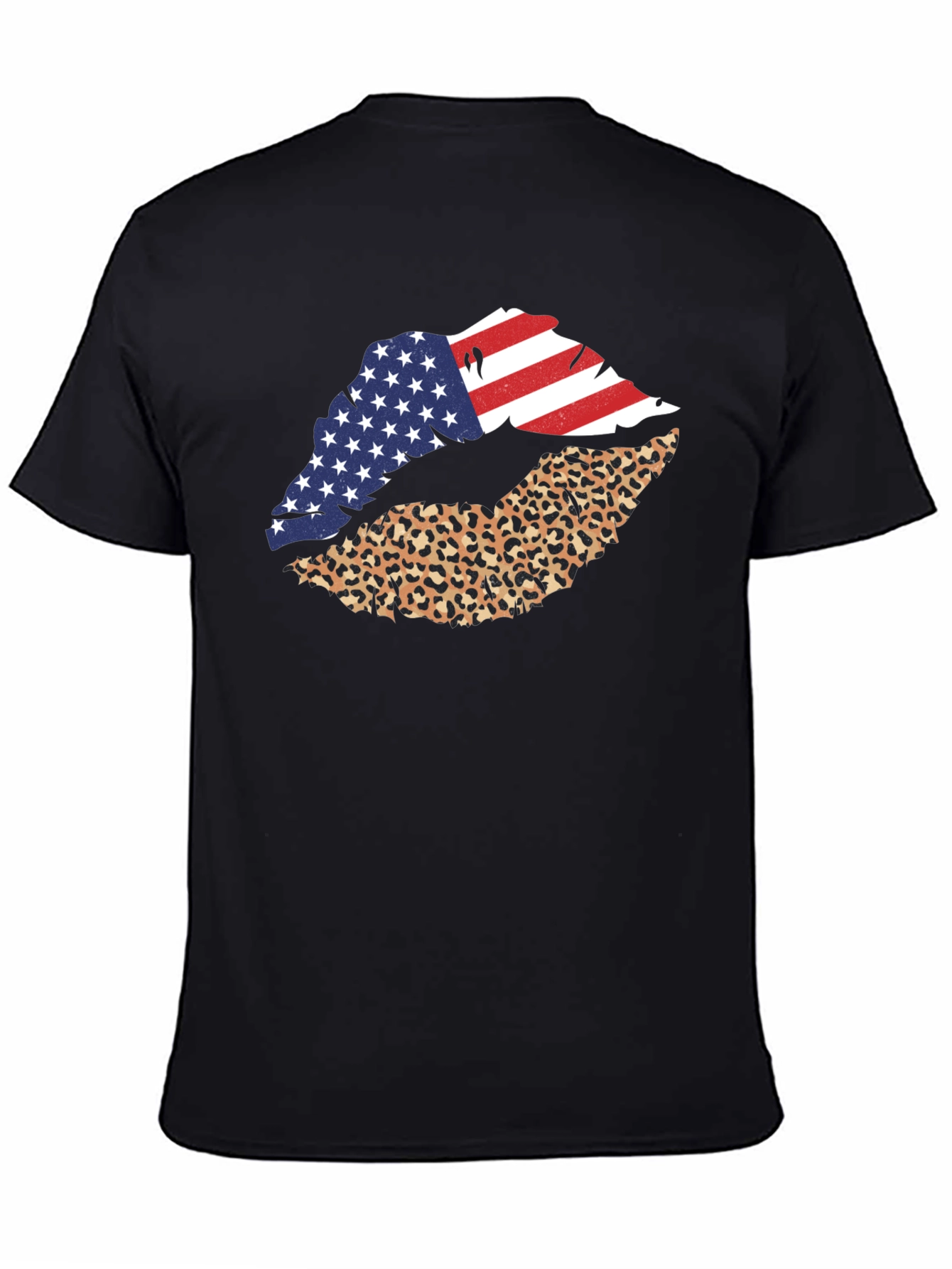 USA Flag Leopard Lips Graphic Print Tee