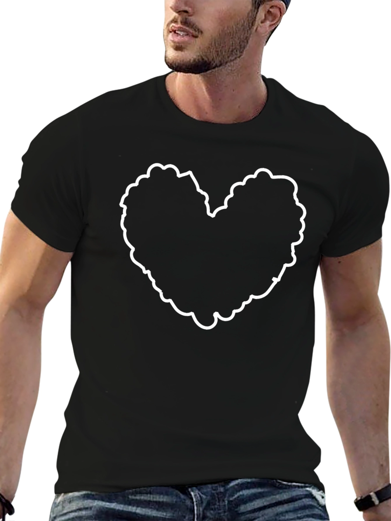 Heart Cloud Outline Black T-Shirt