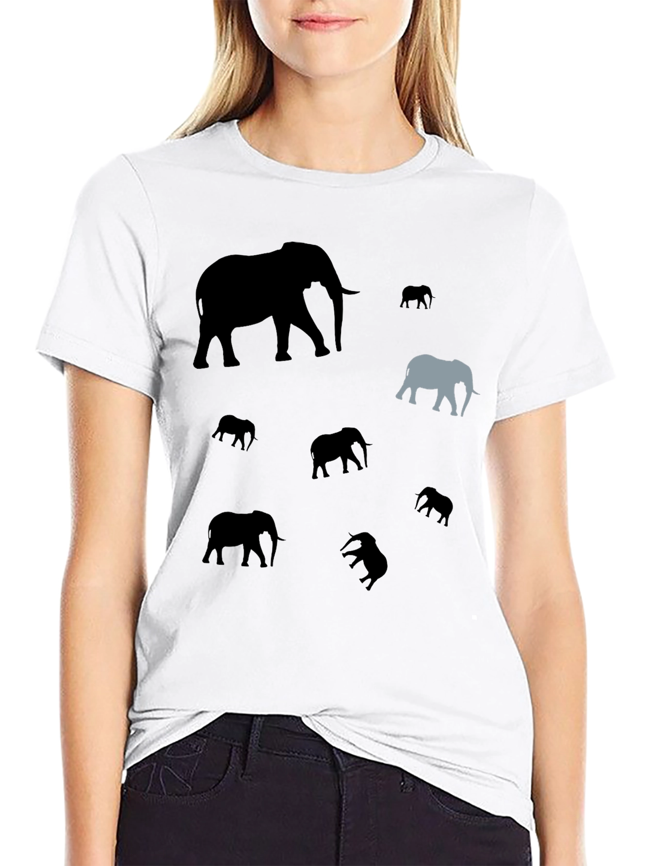 Elephant Pattern Black T-Shirt - Unique Design