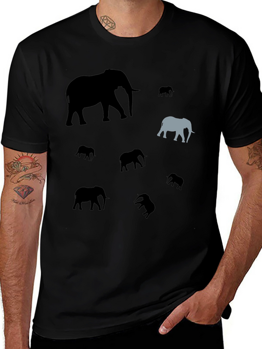 Elephant Pattern Black T-Shirt - Unique Design